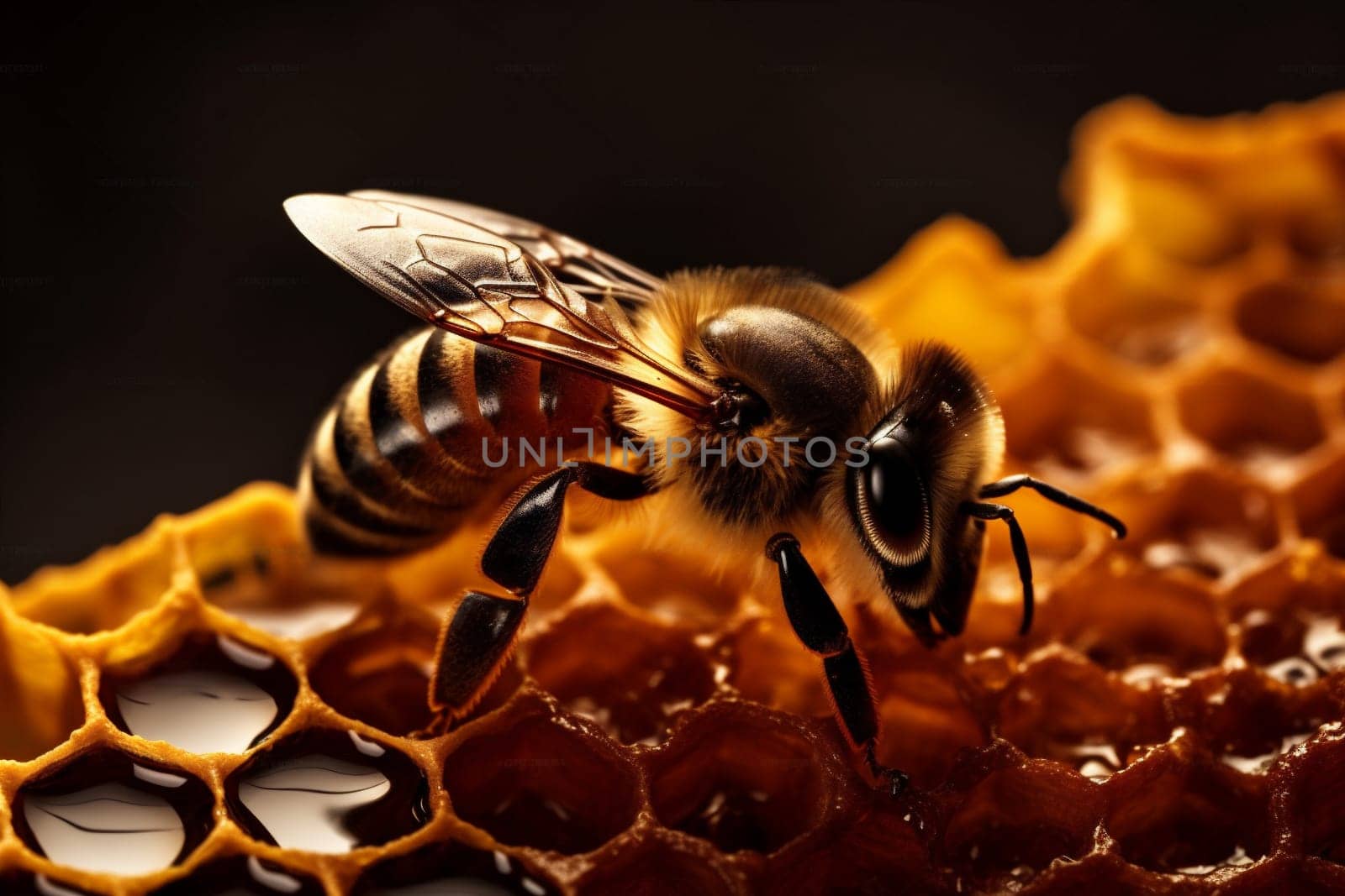 pollen shape honey macro gold nature phone insect detailed honey buzz mobile bee background medicine sweet summer closeup honeycomb yellow bee animal working. Generative AI.