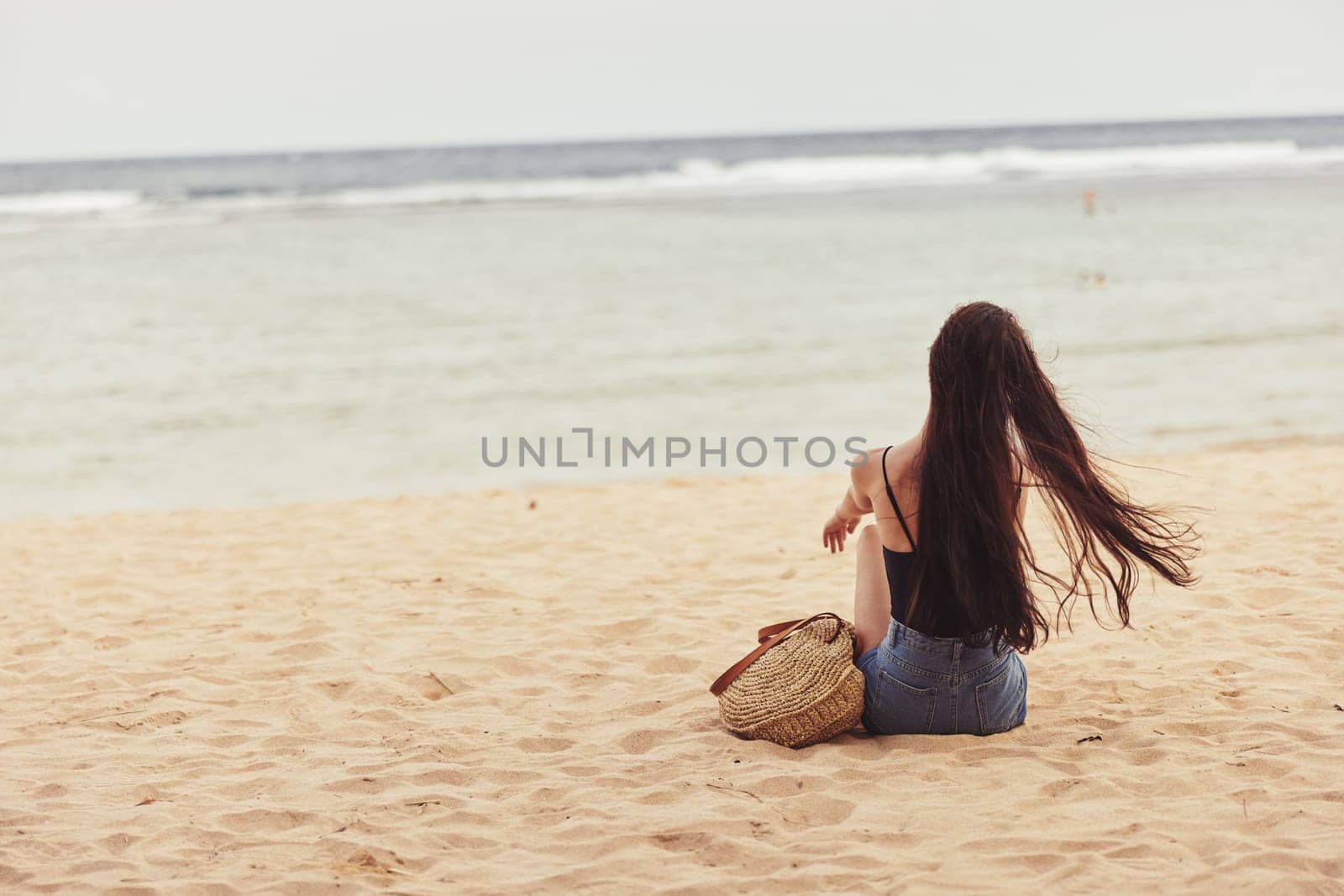 woman sand vacation freedom nature sea ocean sitting smile beach travel by SHOTPRIME