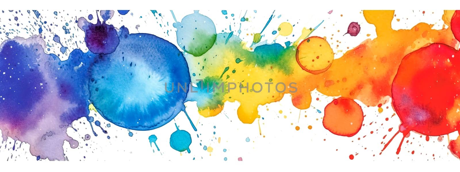 color spots watercolors on white background, banner with copy space, made with Generative AI by Edophoto