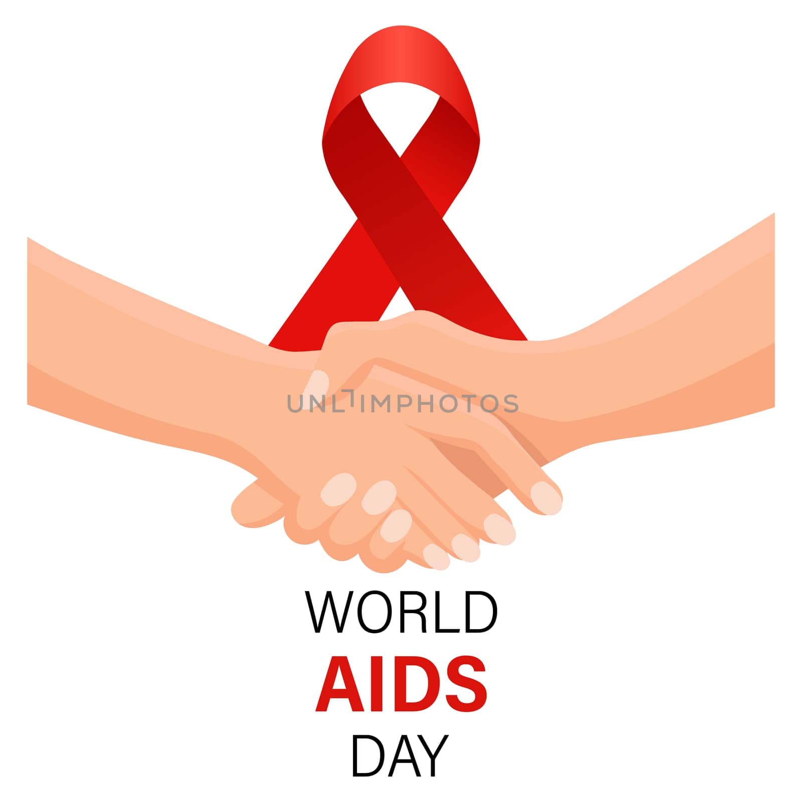 World AIDS Day. Hand holding hand and red awareness ribbon. Banner, poster