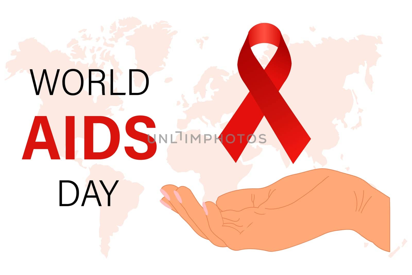 World AIDS Day. Hand holding hand and red awareness ribbon. Banner, poster