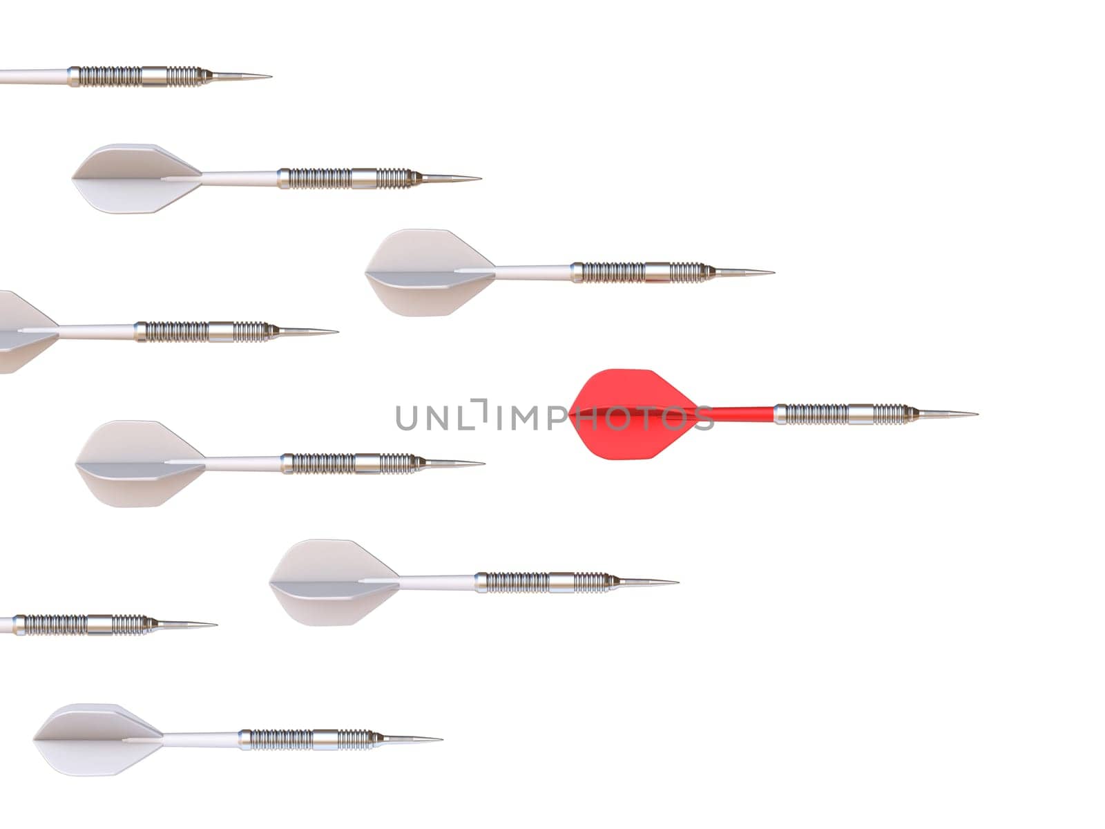 Red and white flying darts 3D rendering illustration isolated on white background