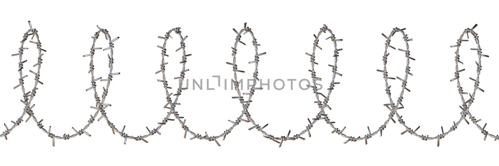 Barbed wire fence 3D rendering illustration isolated on white background