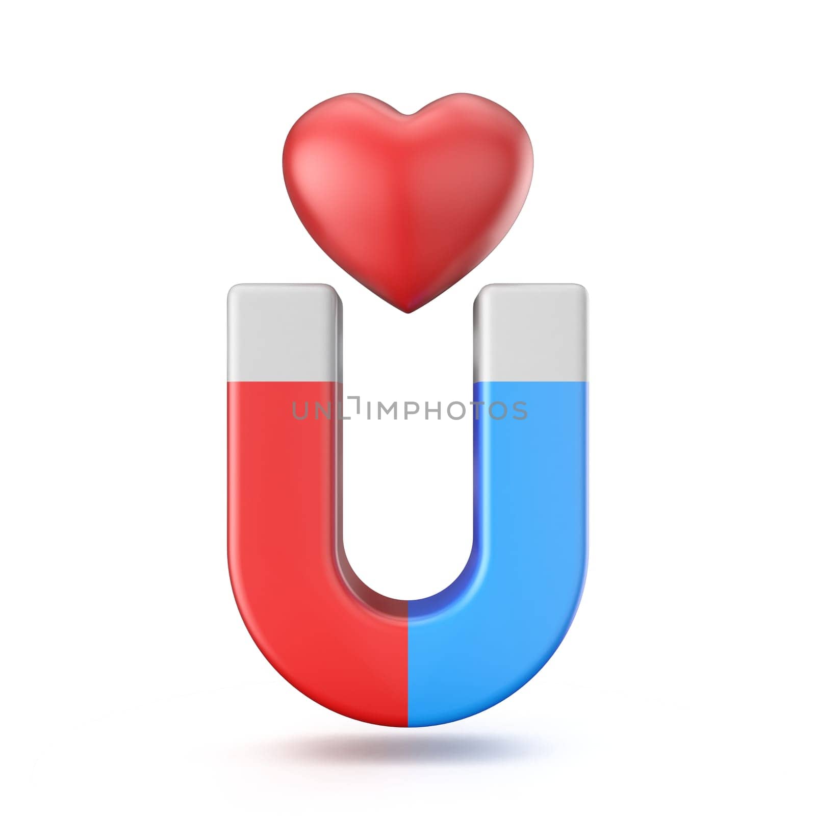 Magnet attract red heart 3D rendering illustration isolated on white background
