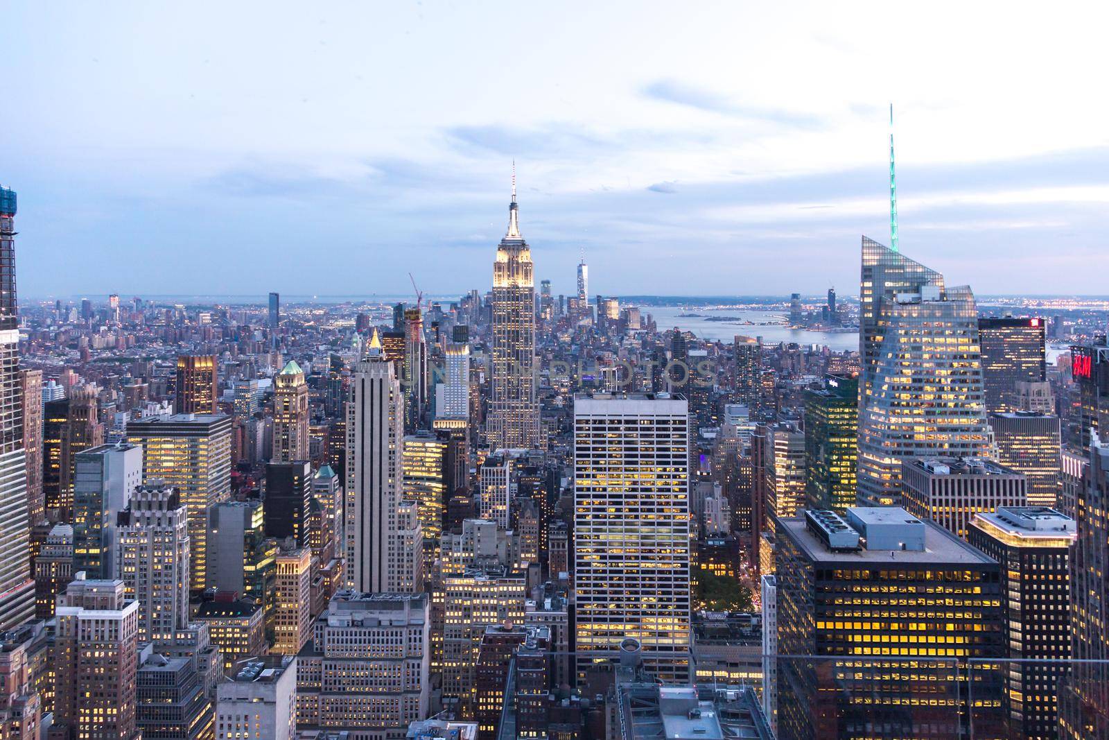 NEW YORK, USA - MAY 15, 2019: Aerial view of New York city at night, Manhattan, USA by Mariakray