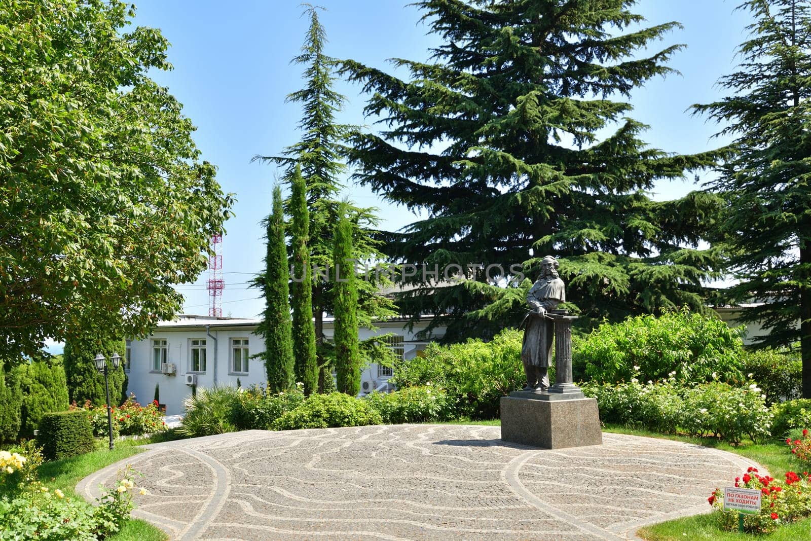 Partenit, Crimea - July 8. 2019. Bronze Monument to the artist Aivazovsky in Park landscape art Aivazovskoe