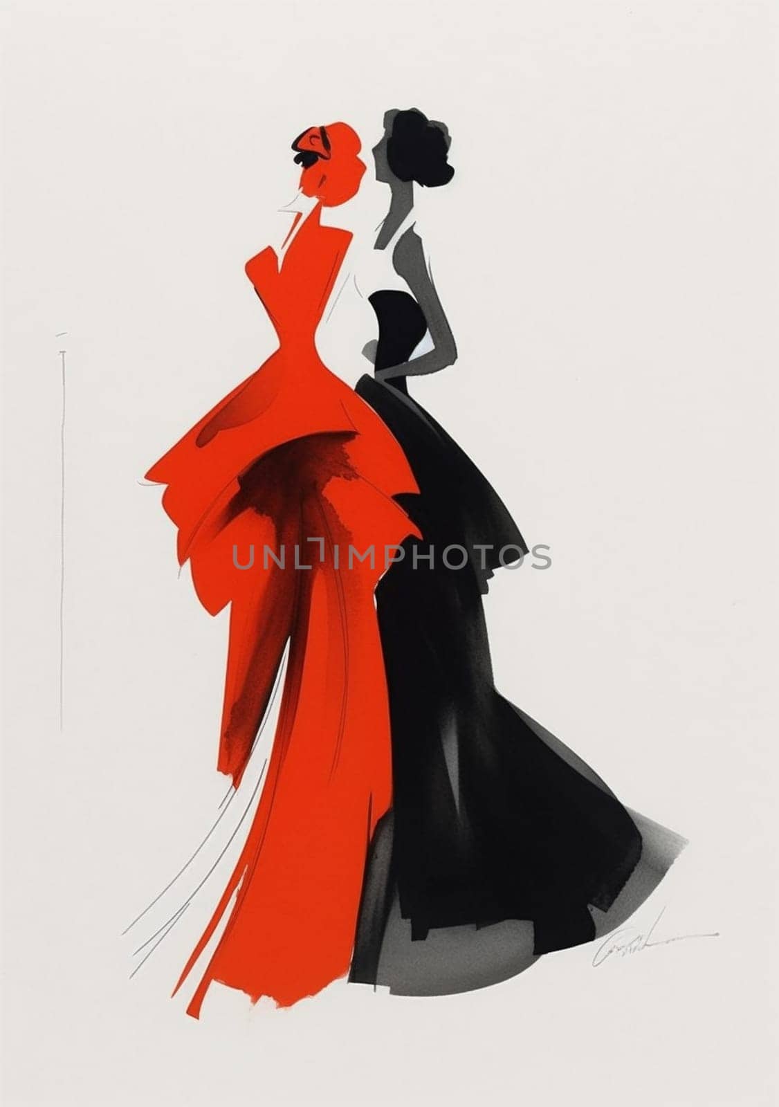 woman corporate man drawing silhouette retro illustration isolated business design black ink. Generative AI. by SHOTPRIME