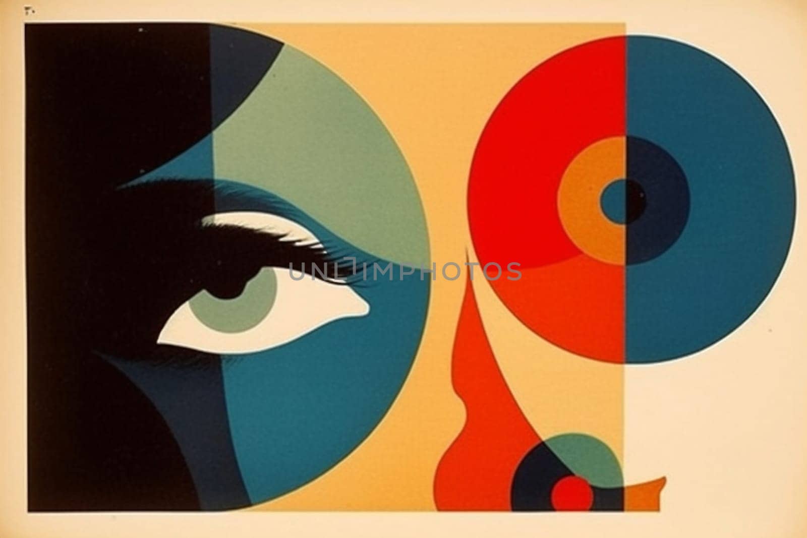 vintage circle retro eye art illustration red abstract design poster. Generative AI. by SHOTPRIME