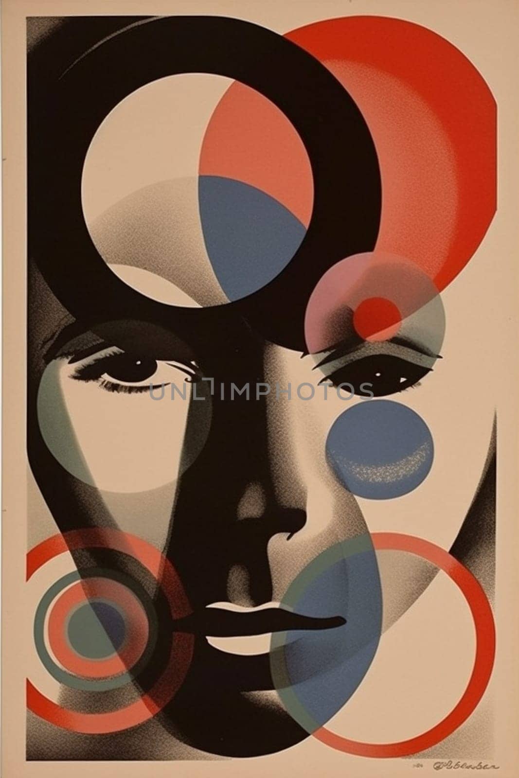 illustration eye vintage circle design art poster red retro abstract. Generative AI. by SHOTPRIME