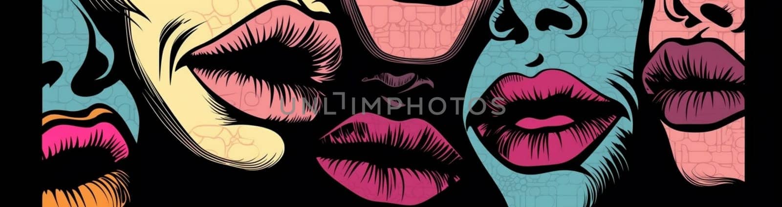 woman lips lipstick poster mouth art kiss female illustration abstract retro. Generative AI. by SHOTPRIME
