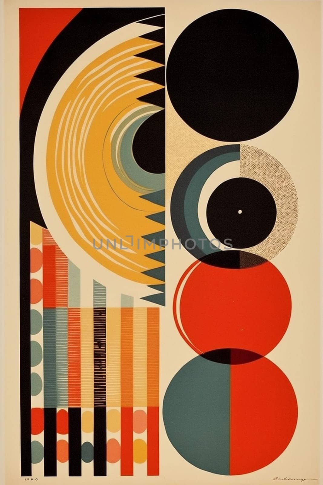 red art circle retro poster eye illustration abstract design vintage. Generative AI. by SHOTPRIME