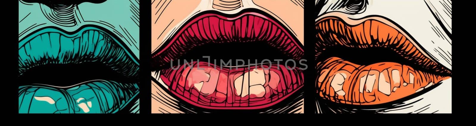 woman grunge punk kiss retro valentine lipstick print abstract closeup poster halftone art illustration element background cartoon glossy lips female mouth. Generative AI.