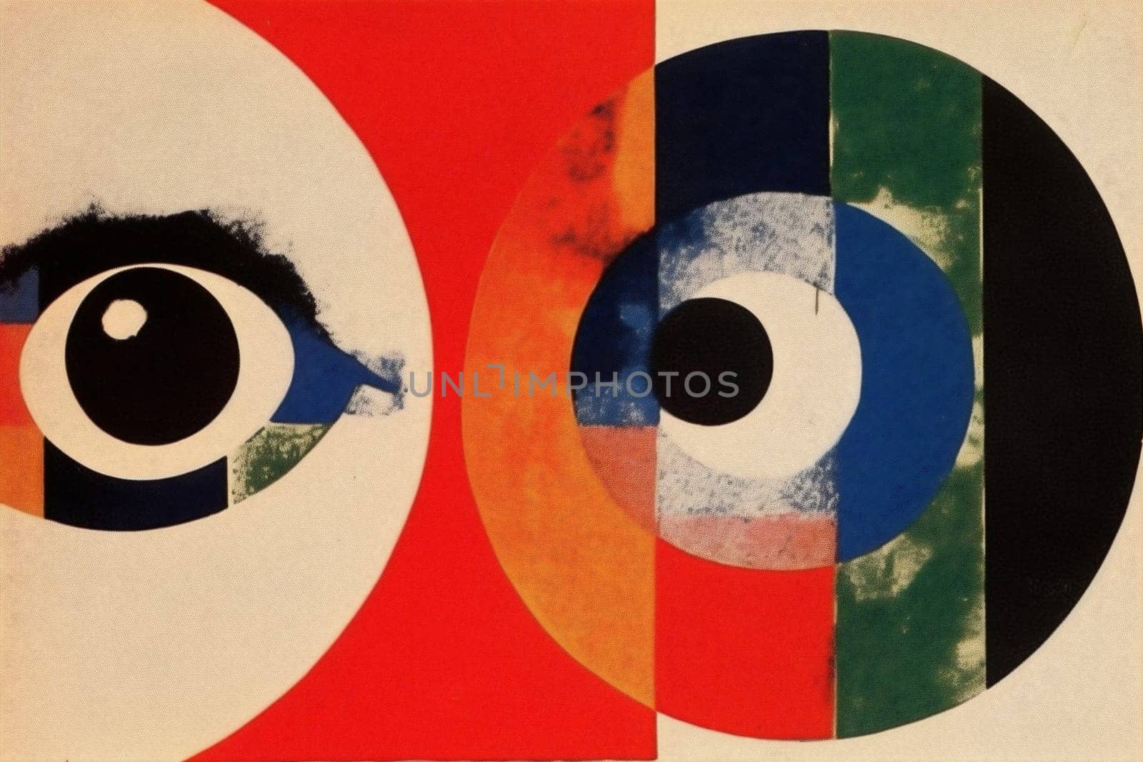 illustration circle eye art retro design vintage red abstract poster. Generative AI. by SHOTPRIME