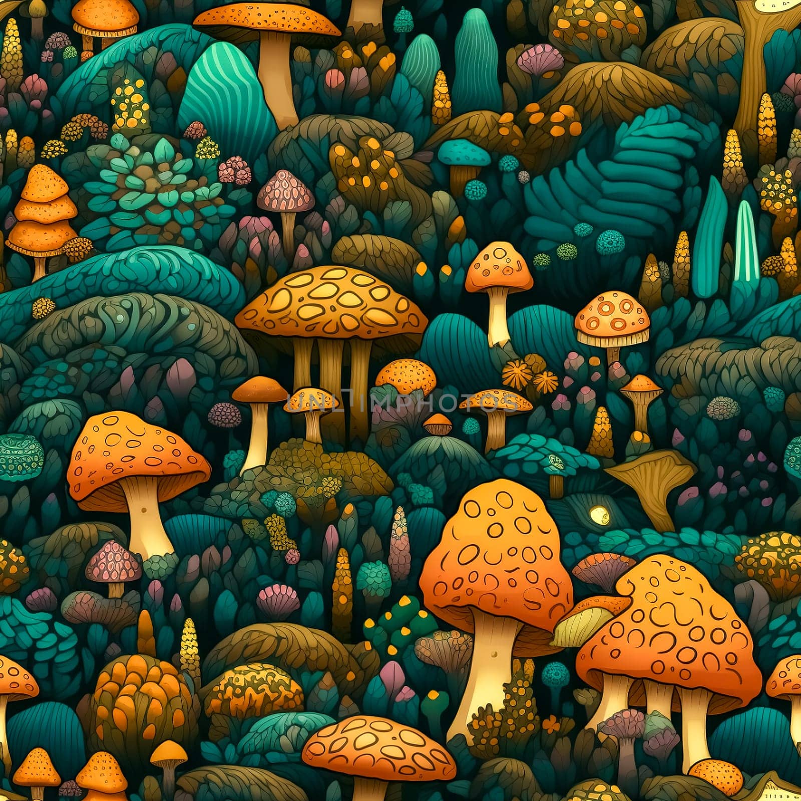 magic forest, seamless texture, made with Generative AI. High quality illustration