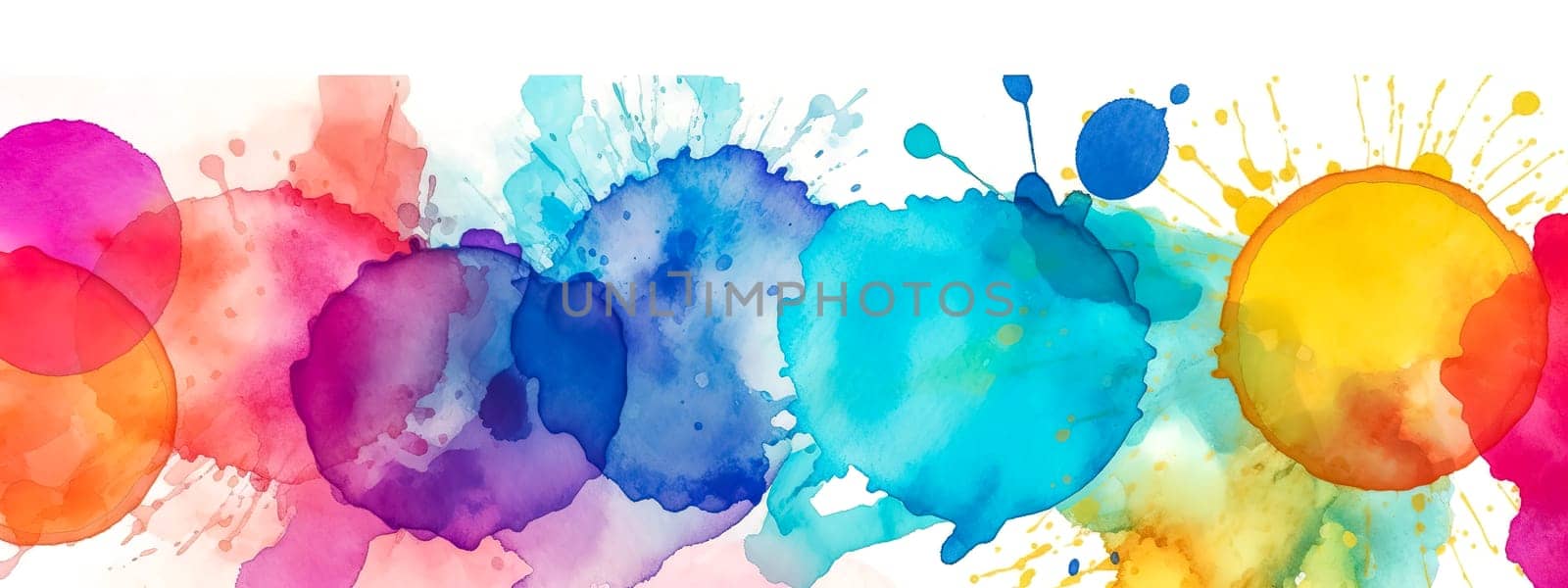 color spots watercolors, banner with copy space, background and wallpaper, made with Generative AI. High quality illustration