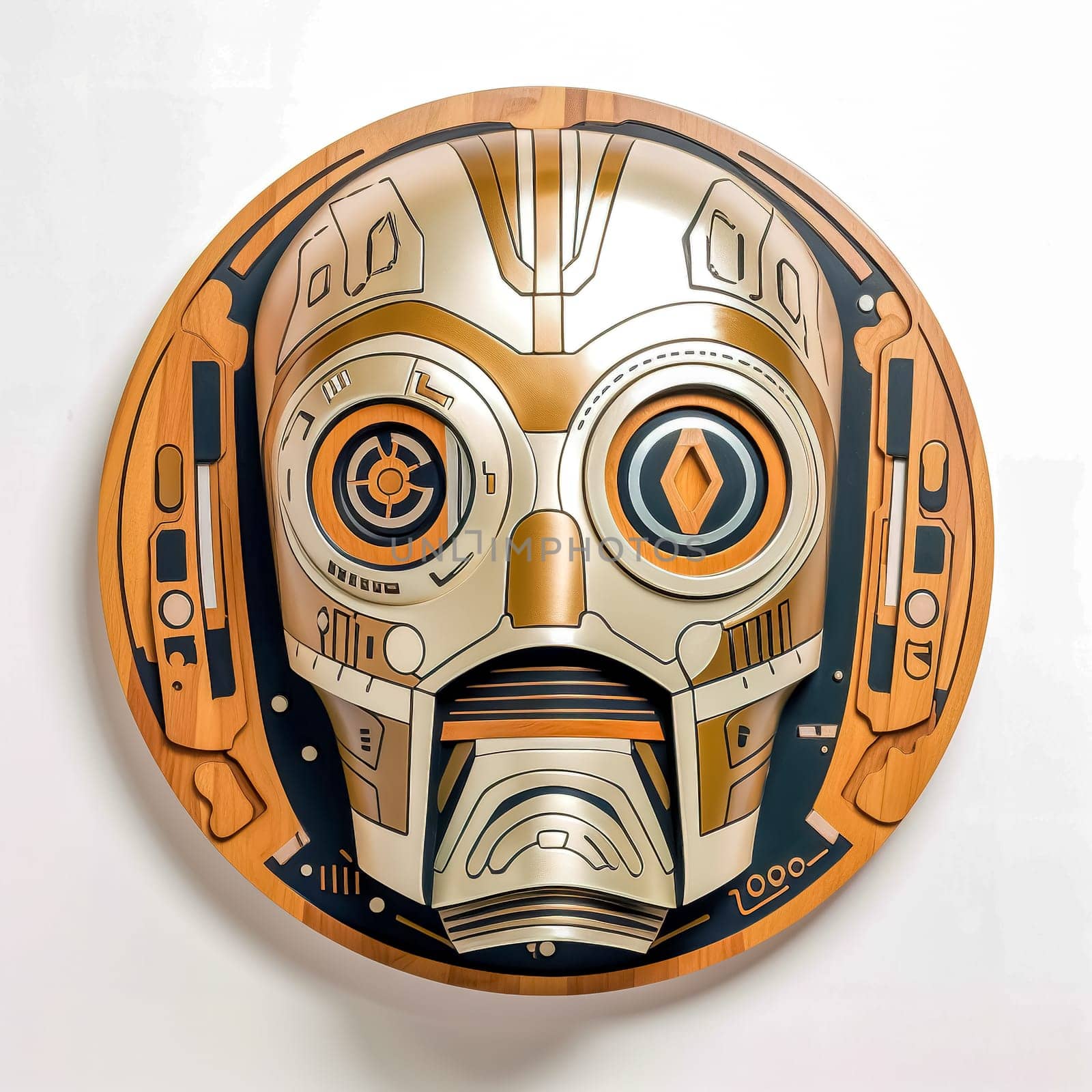isolated metal medallion robot on white background, made with Generative AI by Edophoto