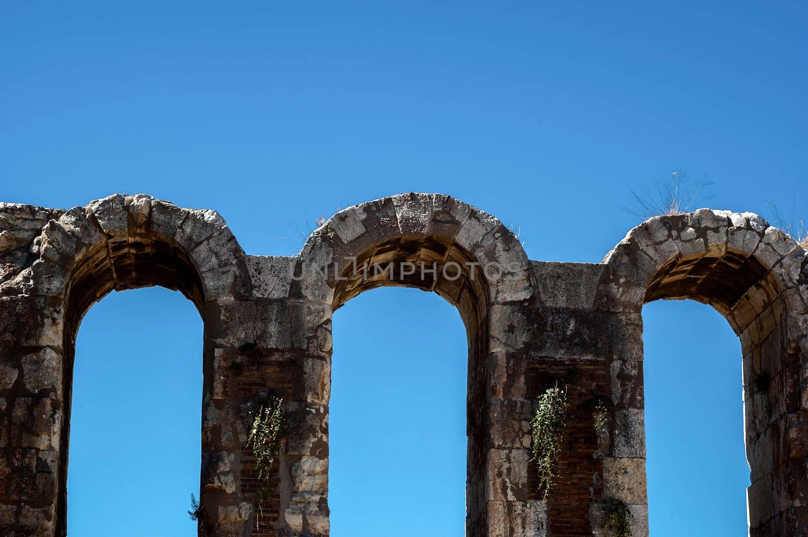 ATHENS, GREECE - 06/23/2013 - detail of the odode of herode atticus of the acropolis of athens