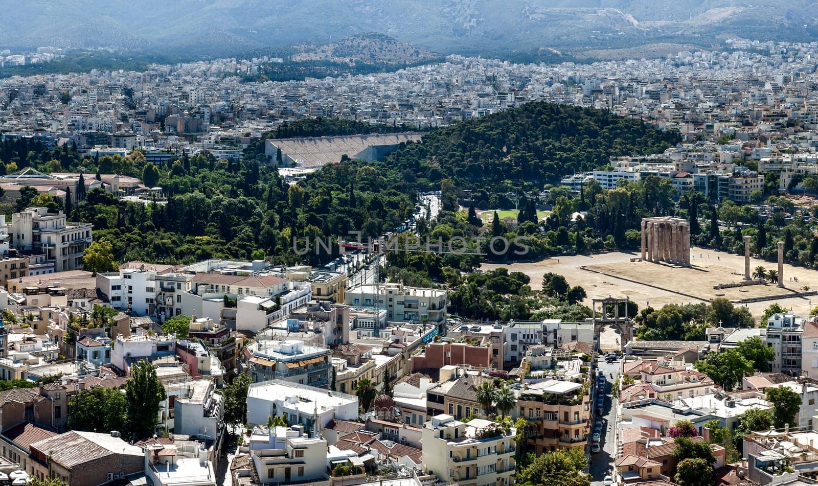 view of Athens with Temple of Zeus Olimpo and Panathenaic stadium