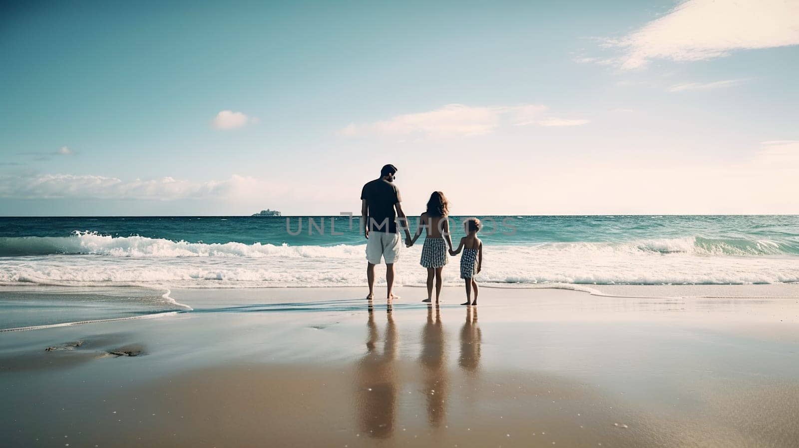 Family on the beach, Generative AI, AI generated