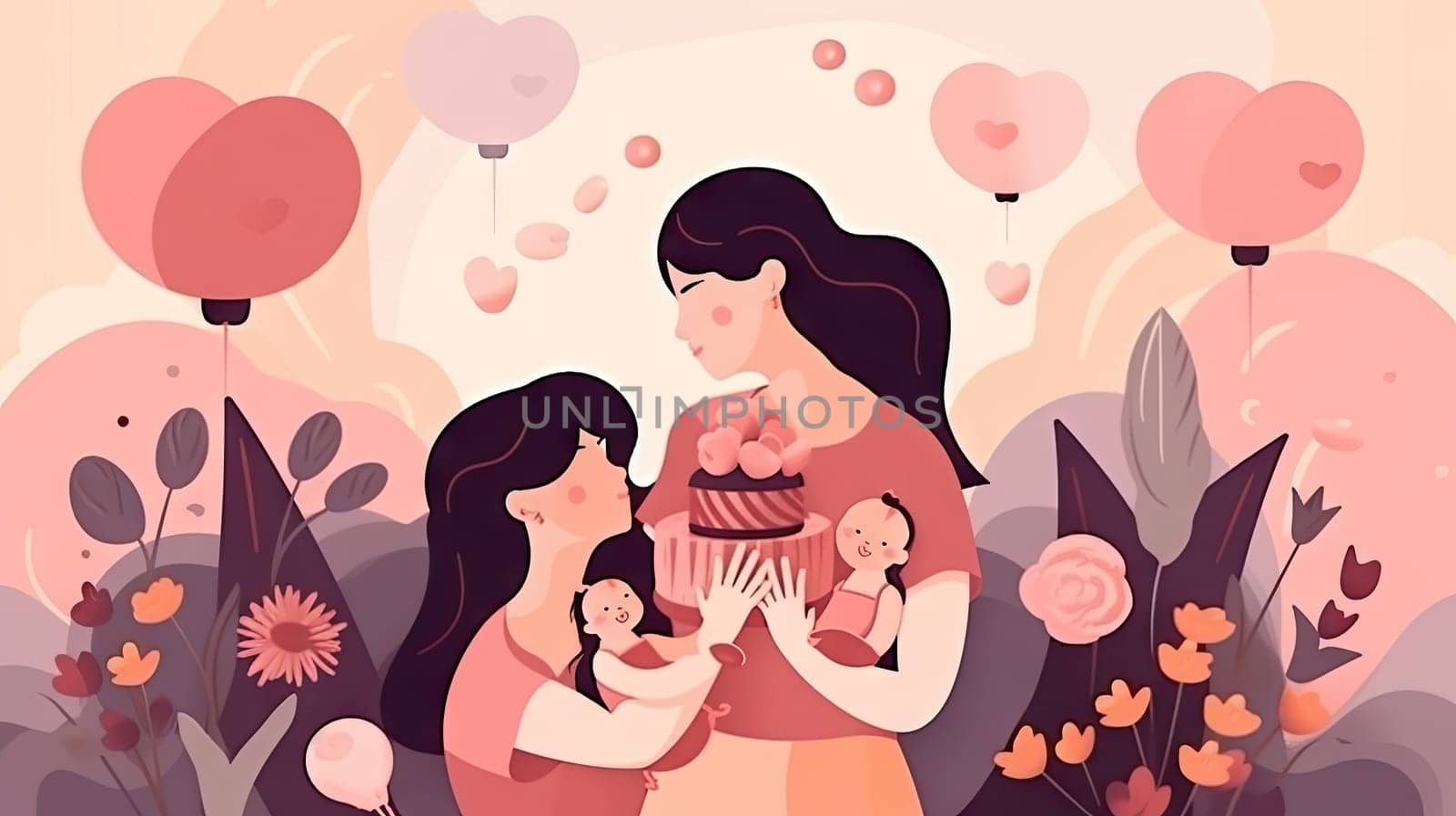 Mother's day flat design, generative AI, AI generated