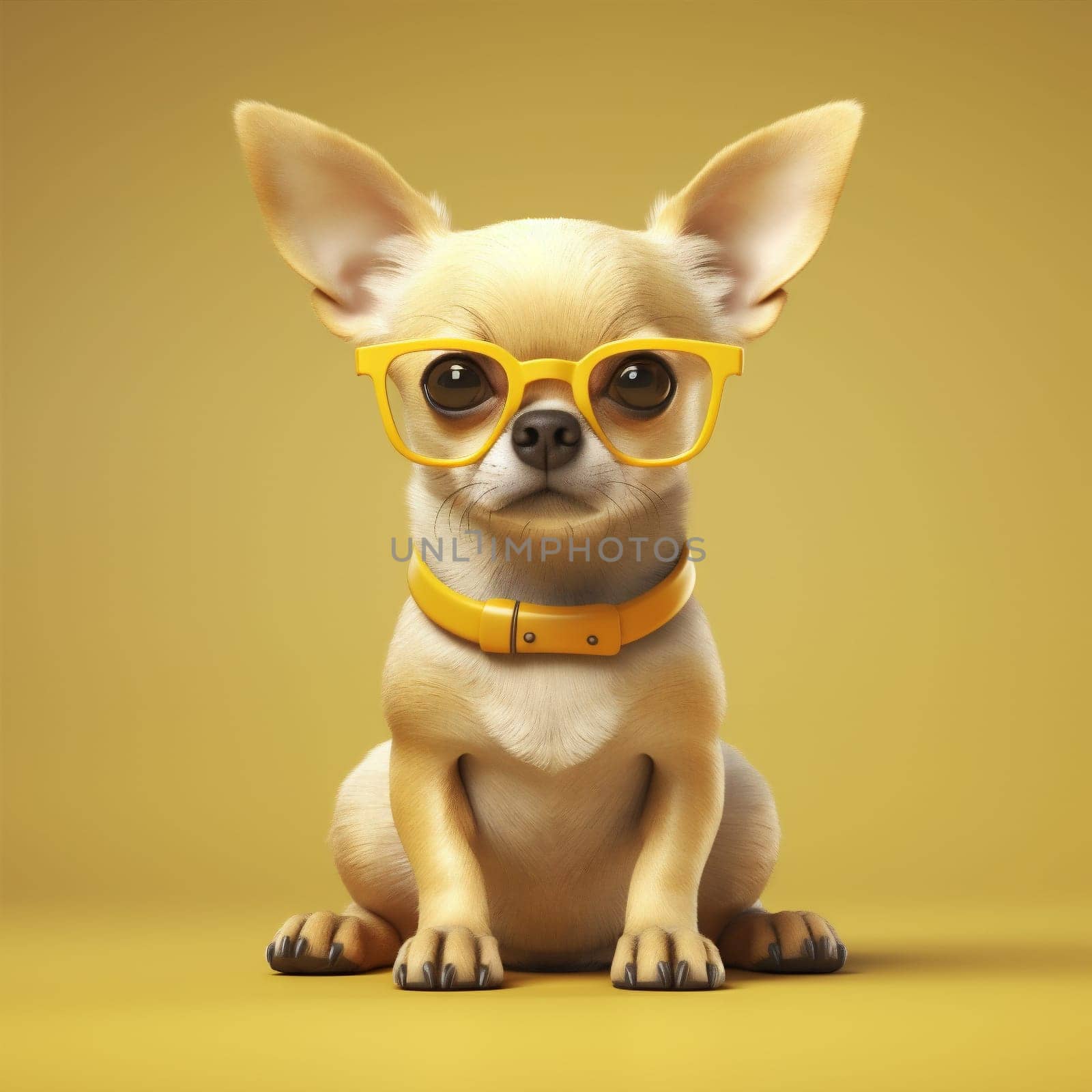 dog purebred breed smart background domestic fashion yellow canino animal portrait sunglasses wear cute puppy fun chihuahua glasses friend pet pedigree. Generative AI.