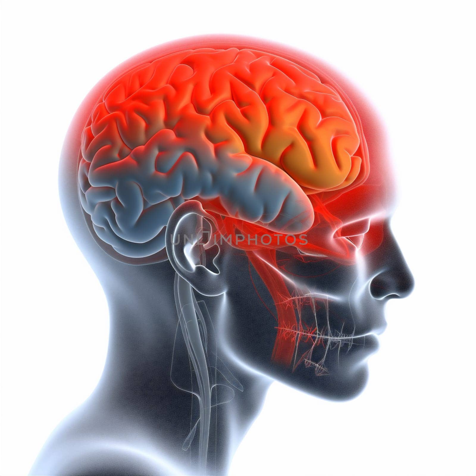 anatomy head blue red pain brain x-ray headache medical medicine. Generative AI. by SHOTPRIME