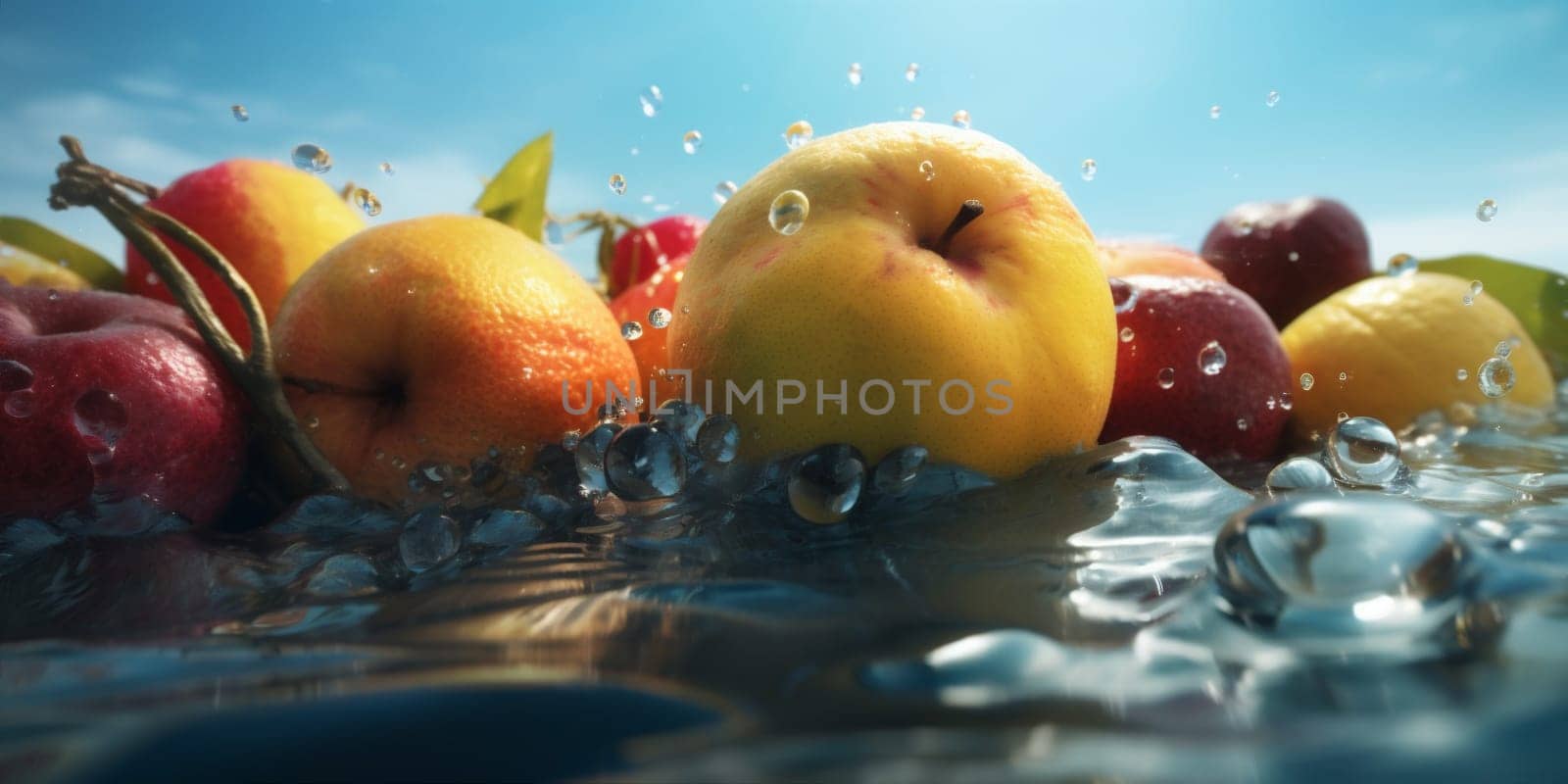 strawberry fresh green tropical vitamin water background healthy fruit drop food. Generative AI. by SHOTPRIME