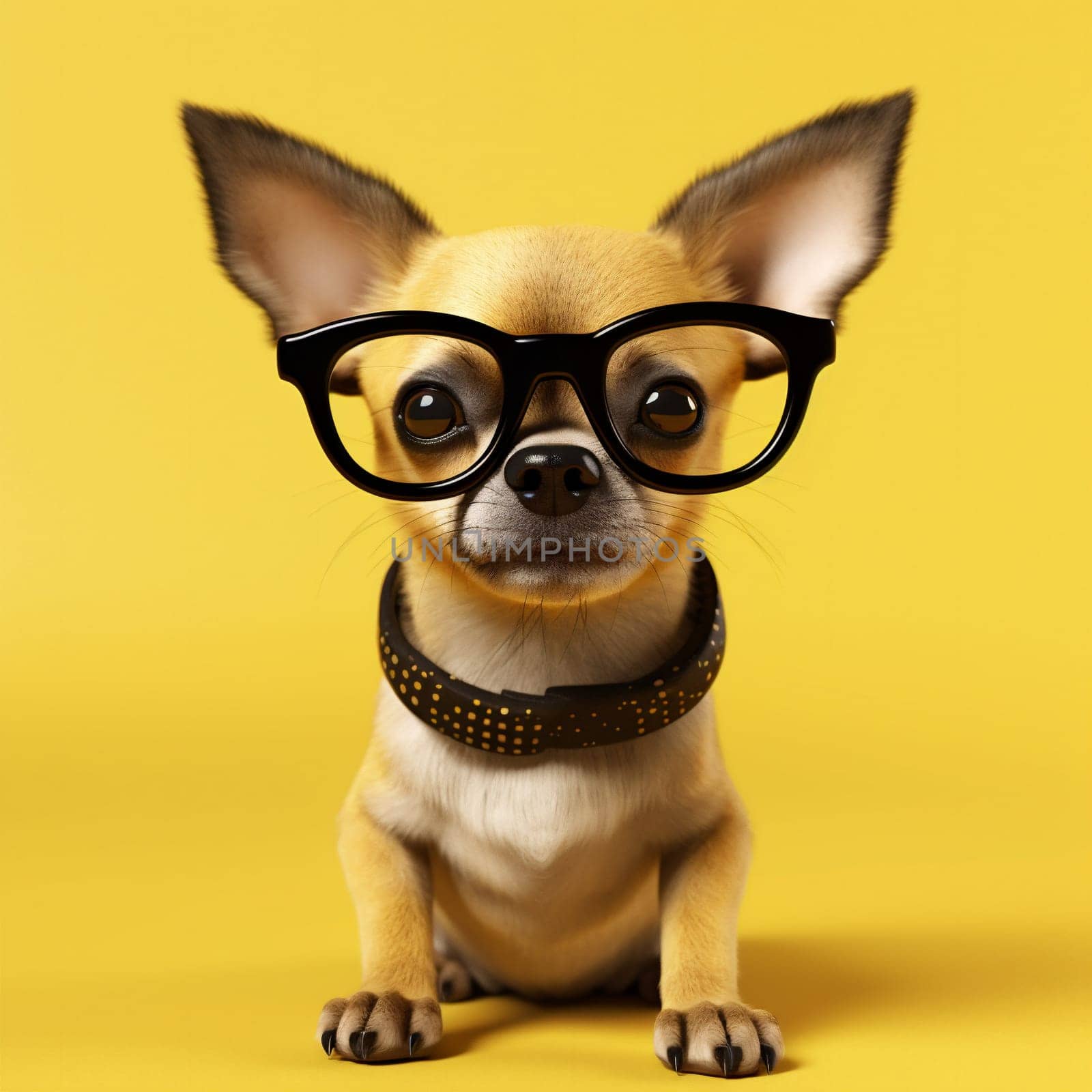 yellow dog puppy portrait cute pet chihuahua animal background glasses canine. Generative AI. by SHOTPRIME