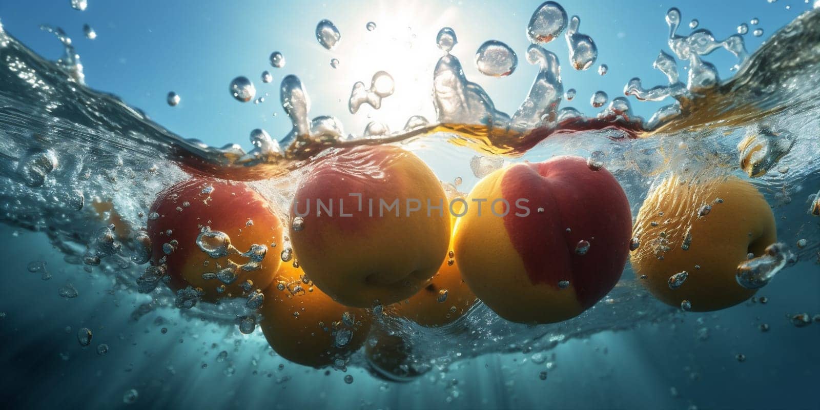 fresh healthy white vegetarian background apple orange fruit natural juicy vitamin drop green strawberry water black vegetable clean lemon organic food. Generative AI.