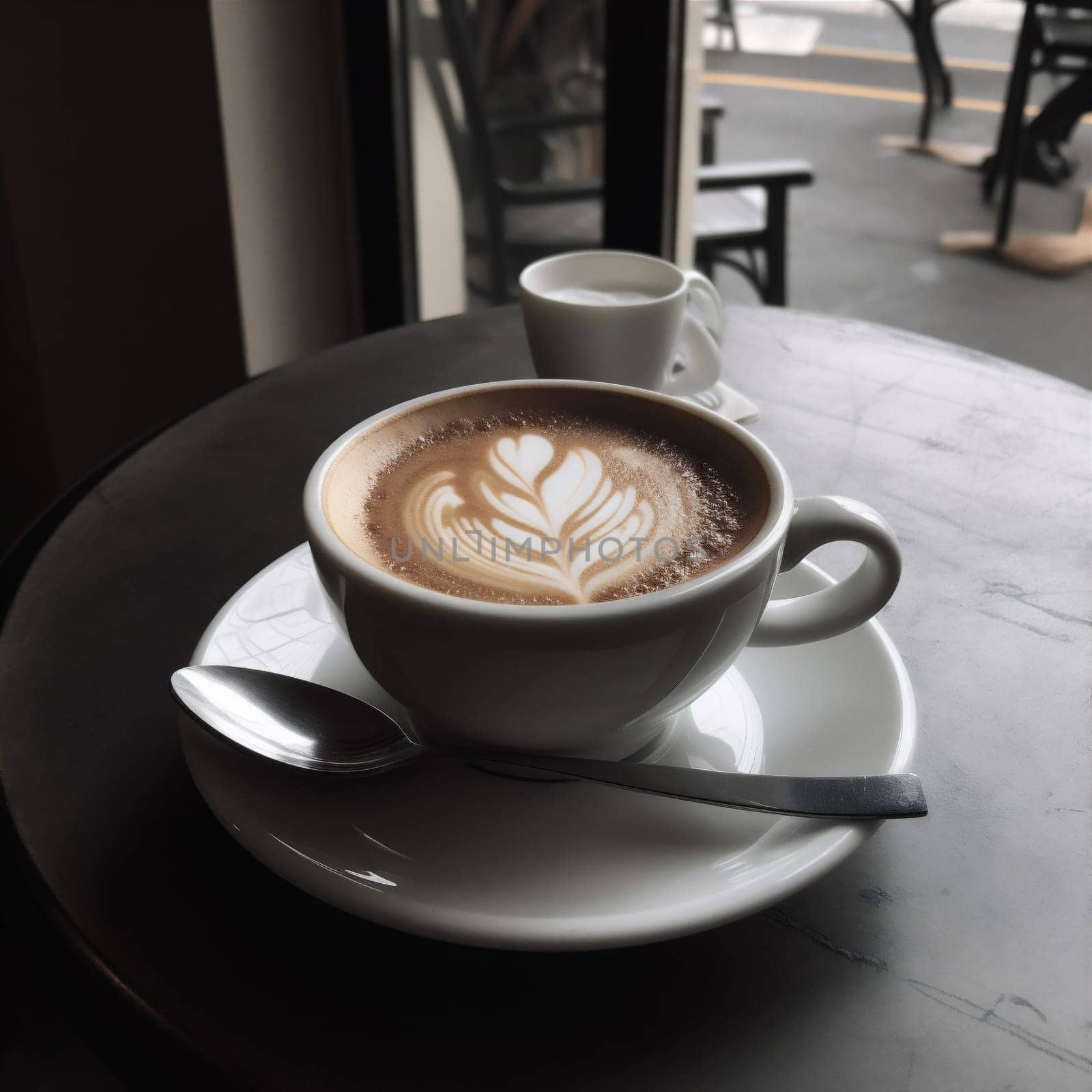 espresso mug table beverage caffeine drink food breakfast cafe cup. Generative AI. by SHOTPRIME