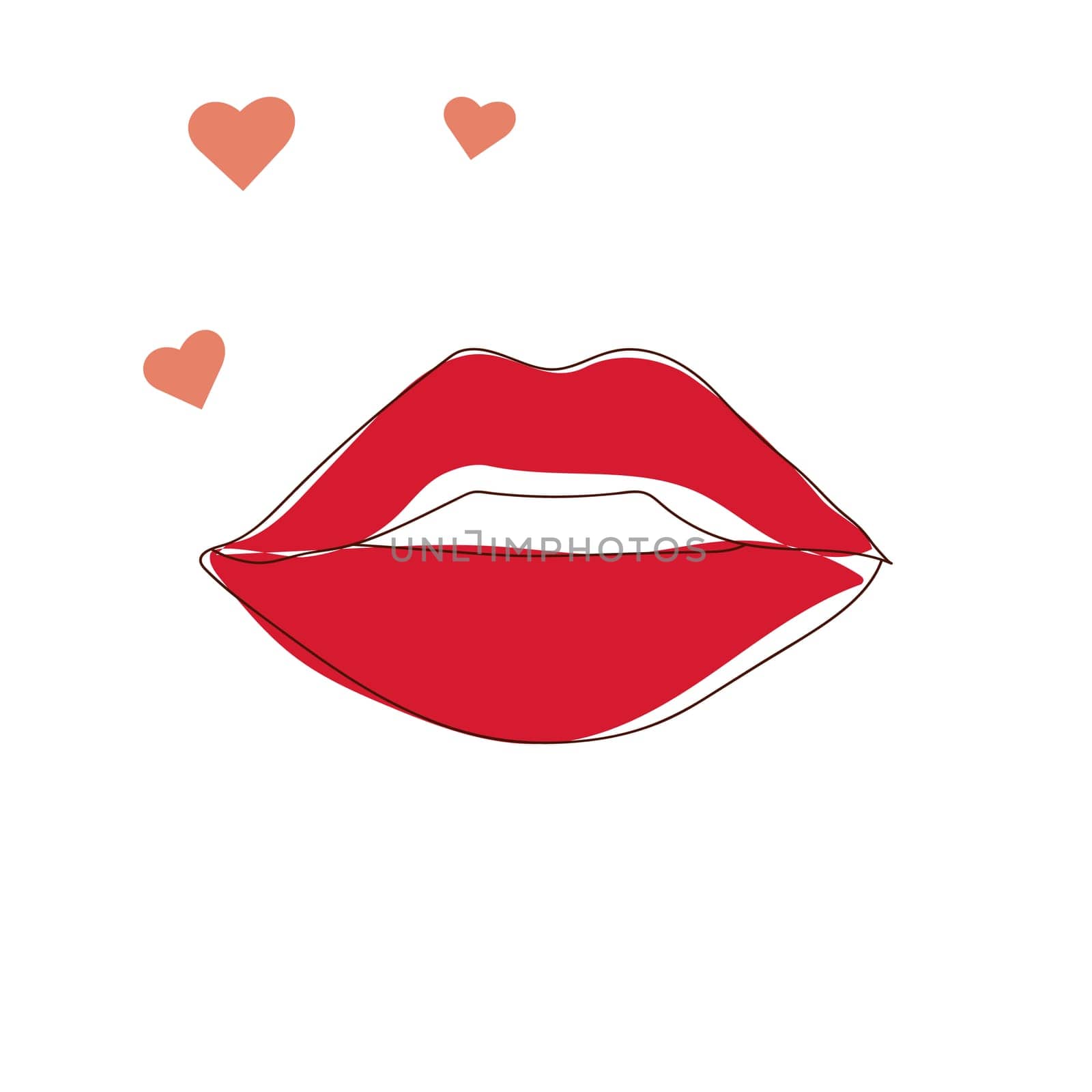 red lips in the style of line art, day of kisses