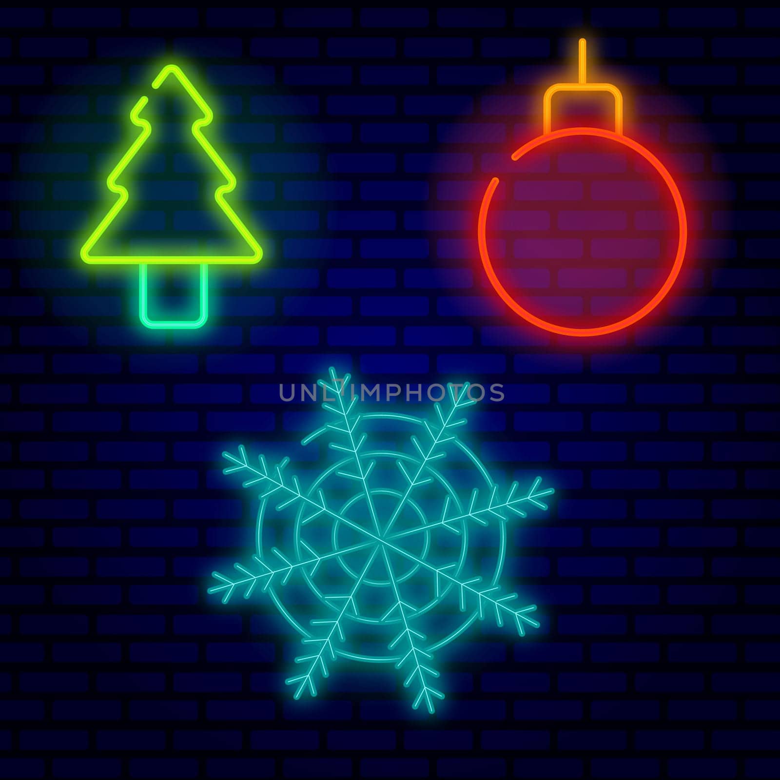 bright beautiful neon christmas icons