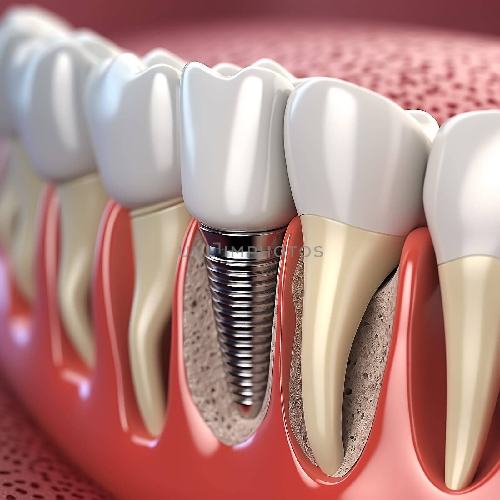 Periimplantitis with visible bone damage. Medically accurate 3D illustration of dental implants concept.