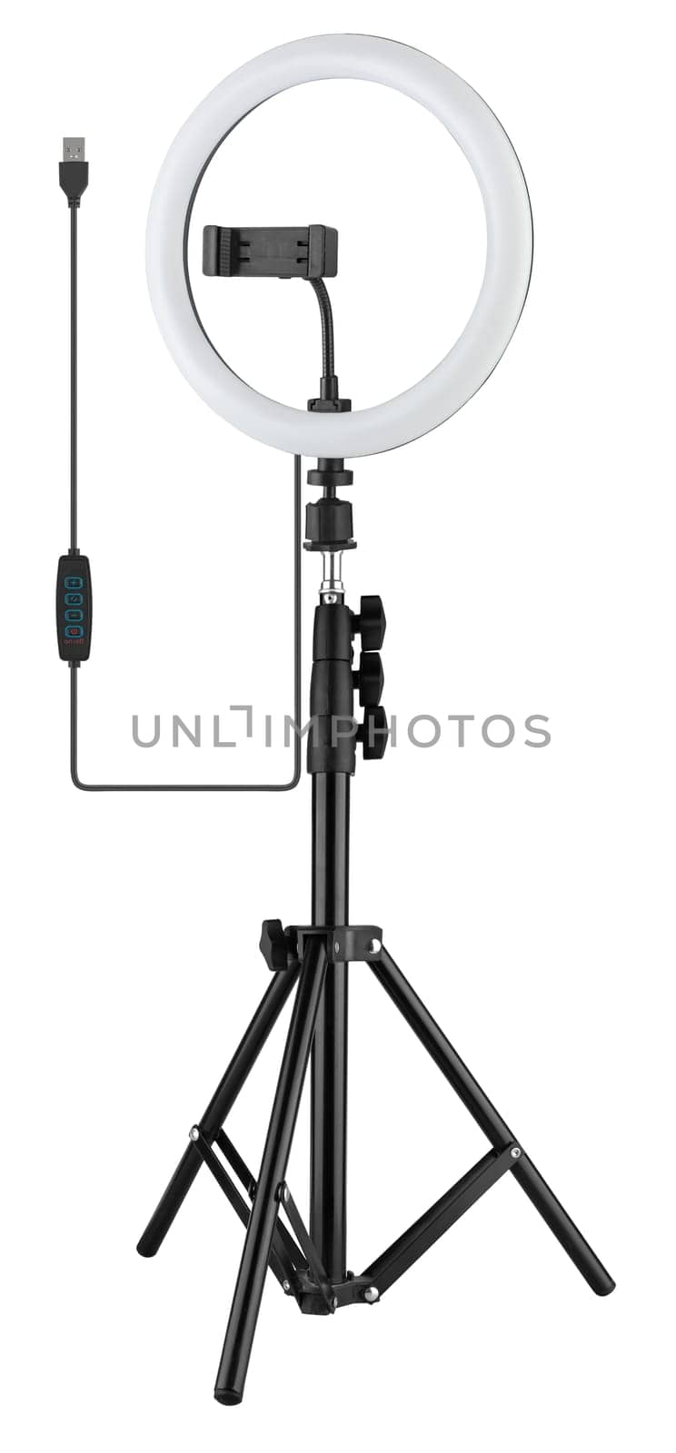 LED selfies lamp with tripod white background in insulation