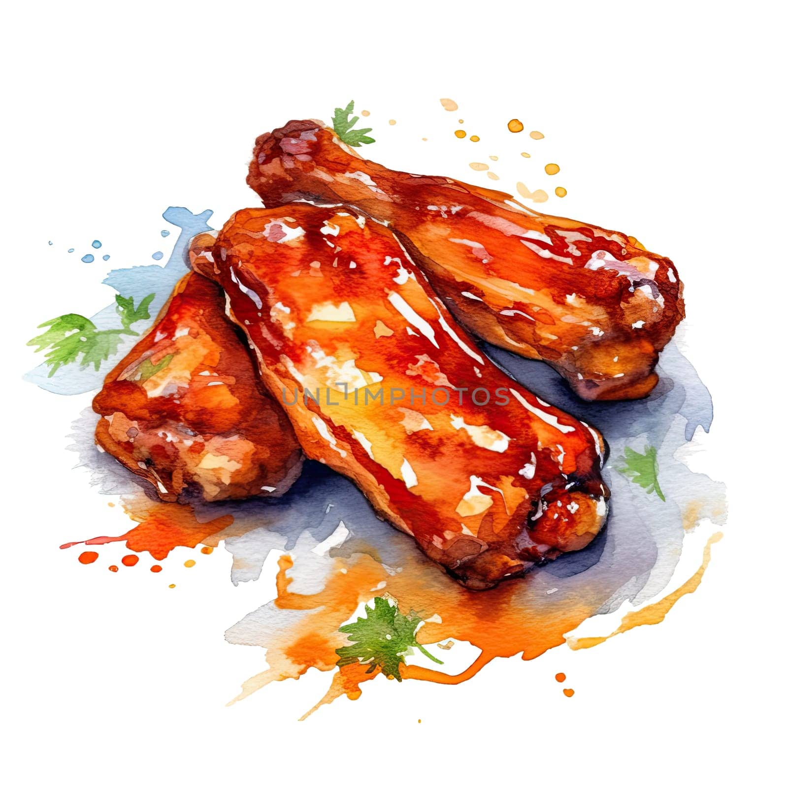 watercolor chicken fried on a white background