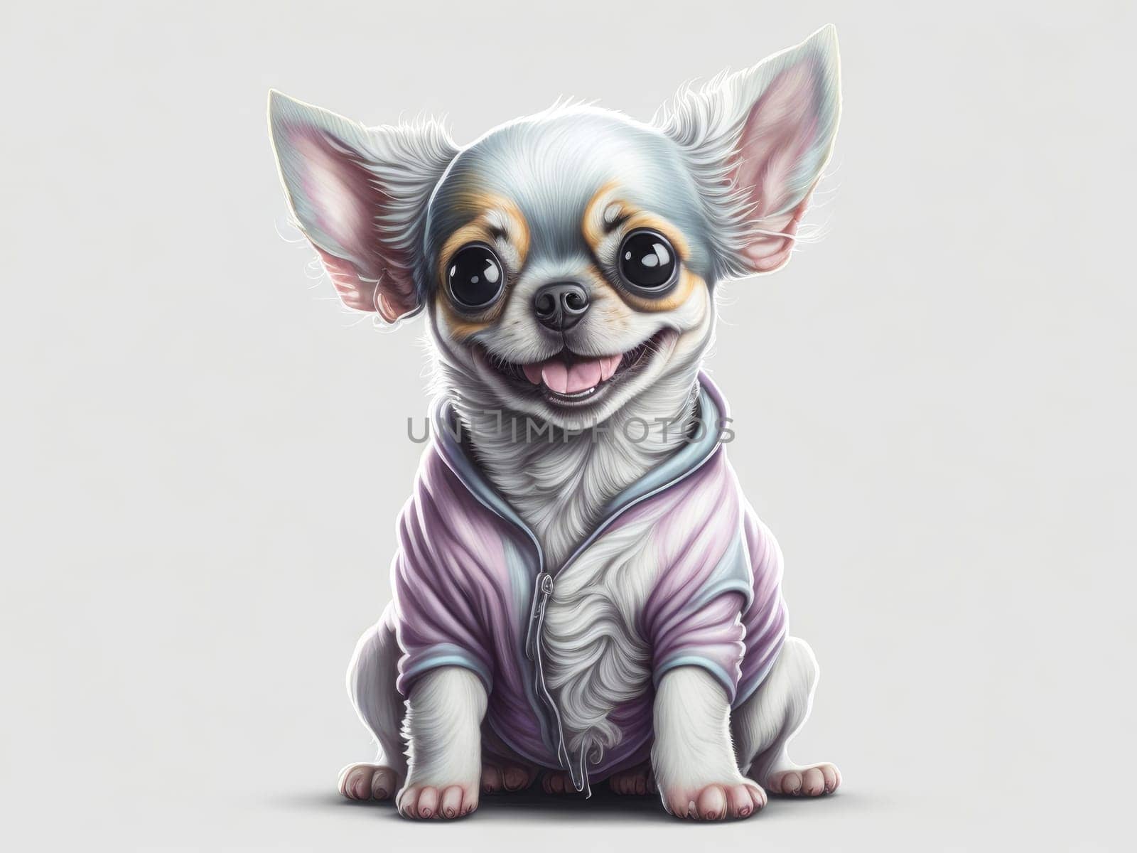 Cute funny chihuahua puppy wearing pink dress on white background. Generative Ai. by JuliaDorian