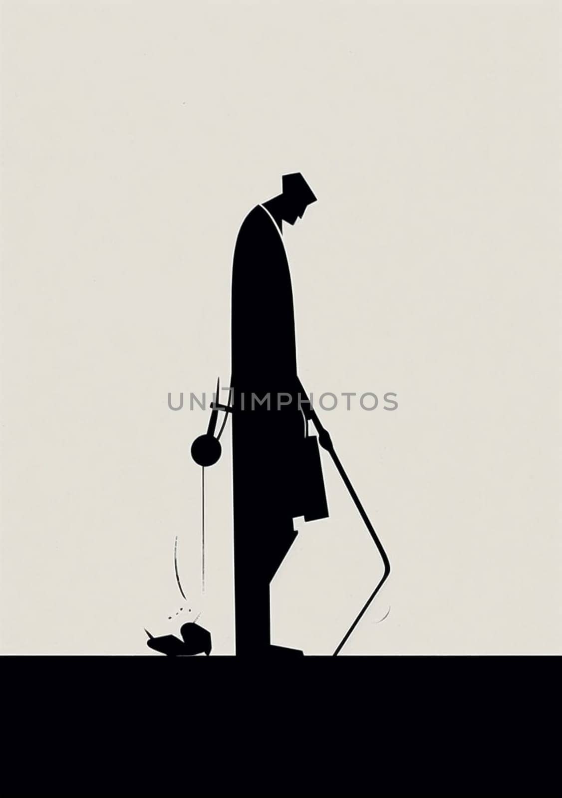 woman black man drawing creature illustration ink standing silhouette design isolated retro. Generative AI. by SHOTPRIME