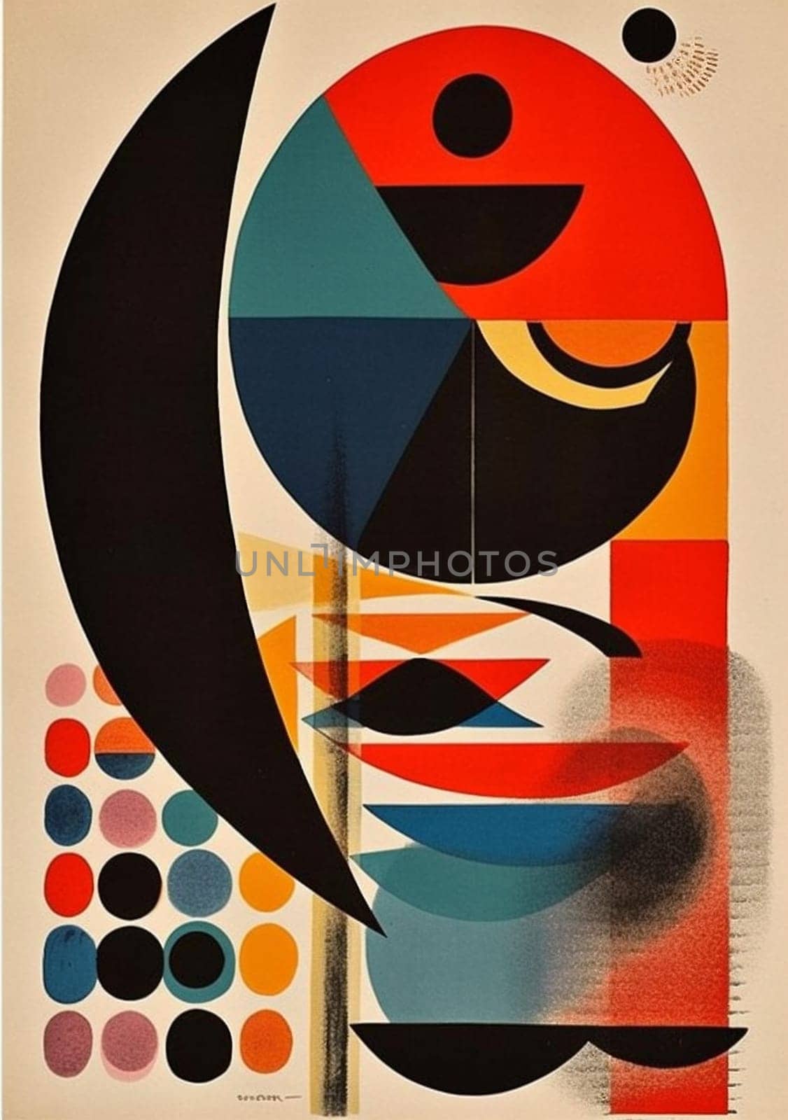 red retro illustration poster eye vintage abstract circle design art. Generative AI. by SHOTPRIME