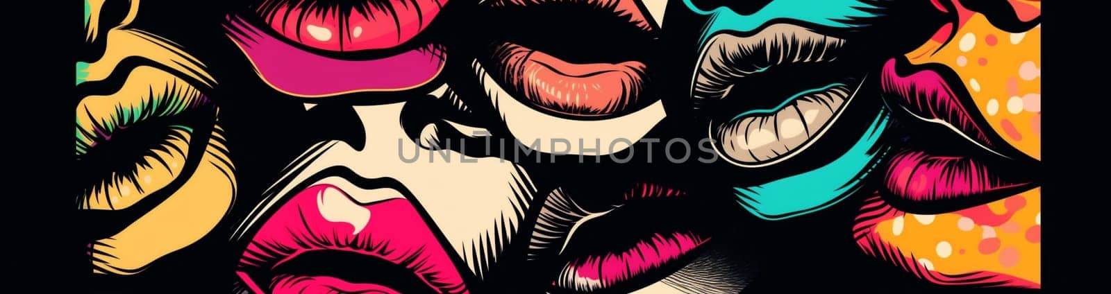 woman abstract cartoon poster art illustration female lips mouth lipstick kiss. Generative AI. by SHOTPRIME