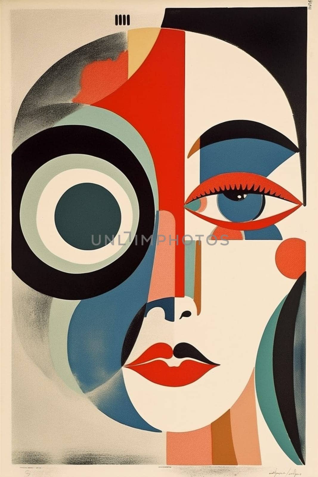 art vintage circle abstract eye poster illustration red retro design. Generative AI. by SHOTPRIME