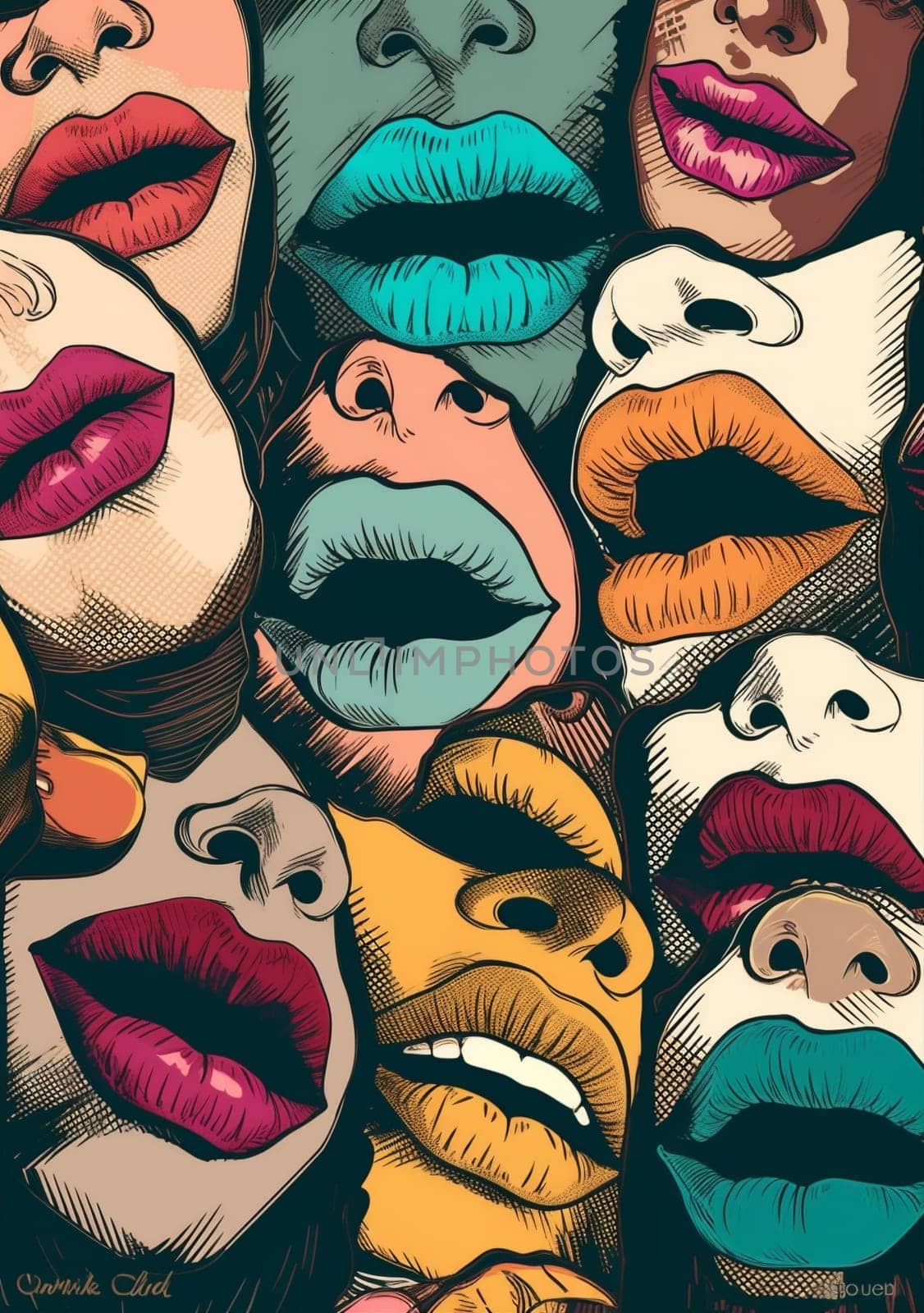 abstract woman glossy lips illustration poster art lipstick female mouth kiss. Generative AI. by SHOTPRIME