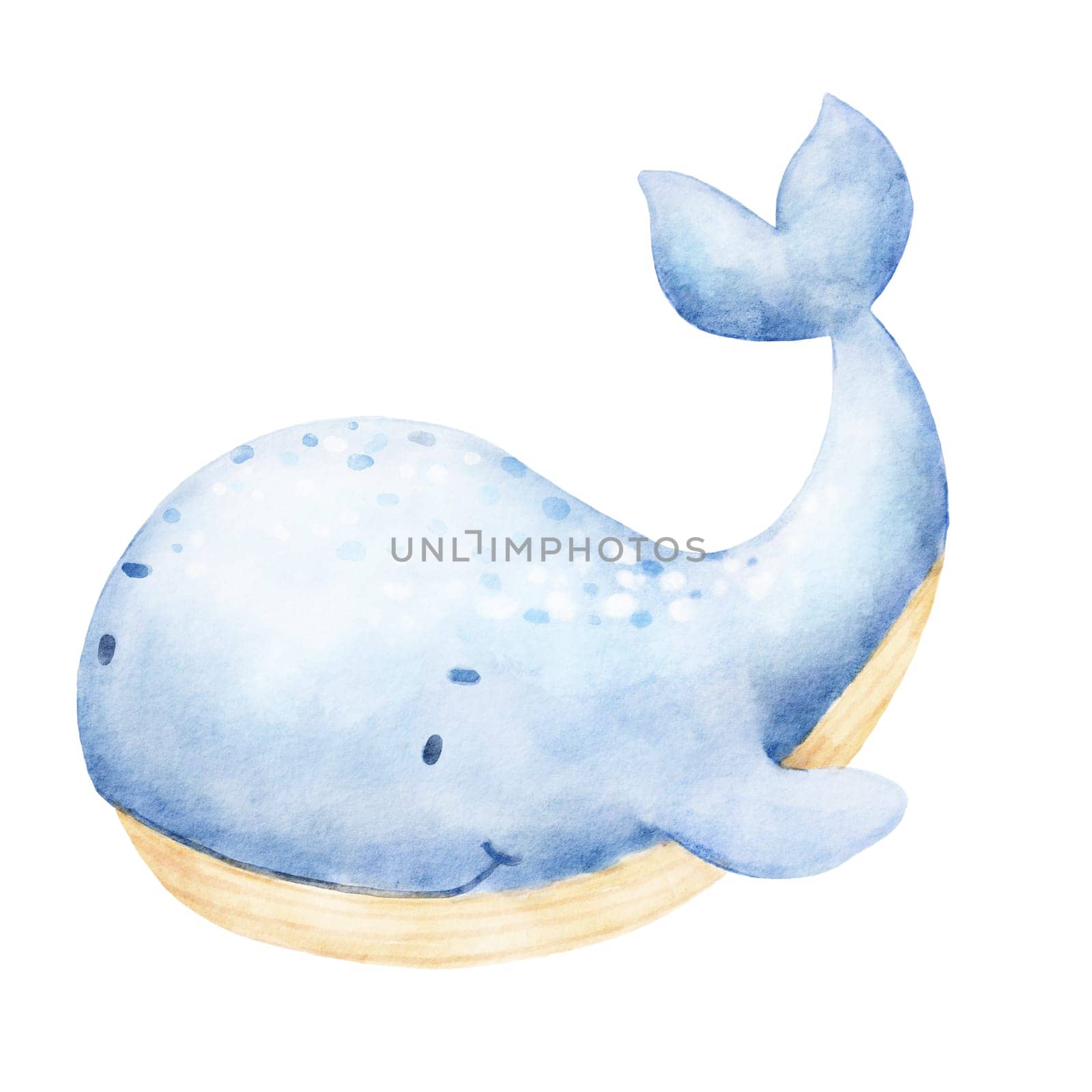 Cute watercolor whale character isolated on white. Hand drawn nautical illustration. Sea animal