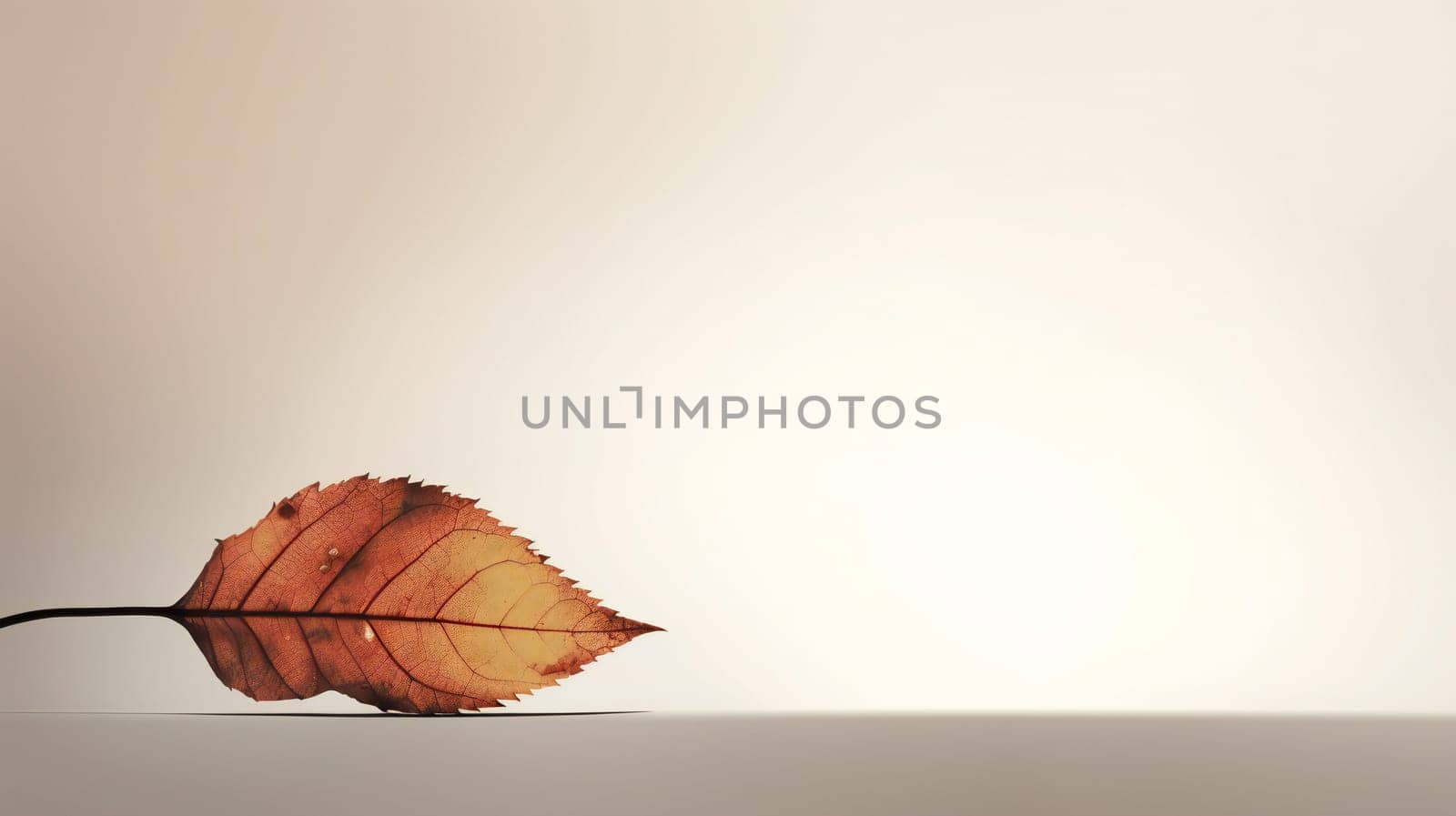 Autumn minimal banner with autumn yellow alder leaf with natural texture on beige background, copy space. Generative ai by juliet_summertime