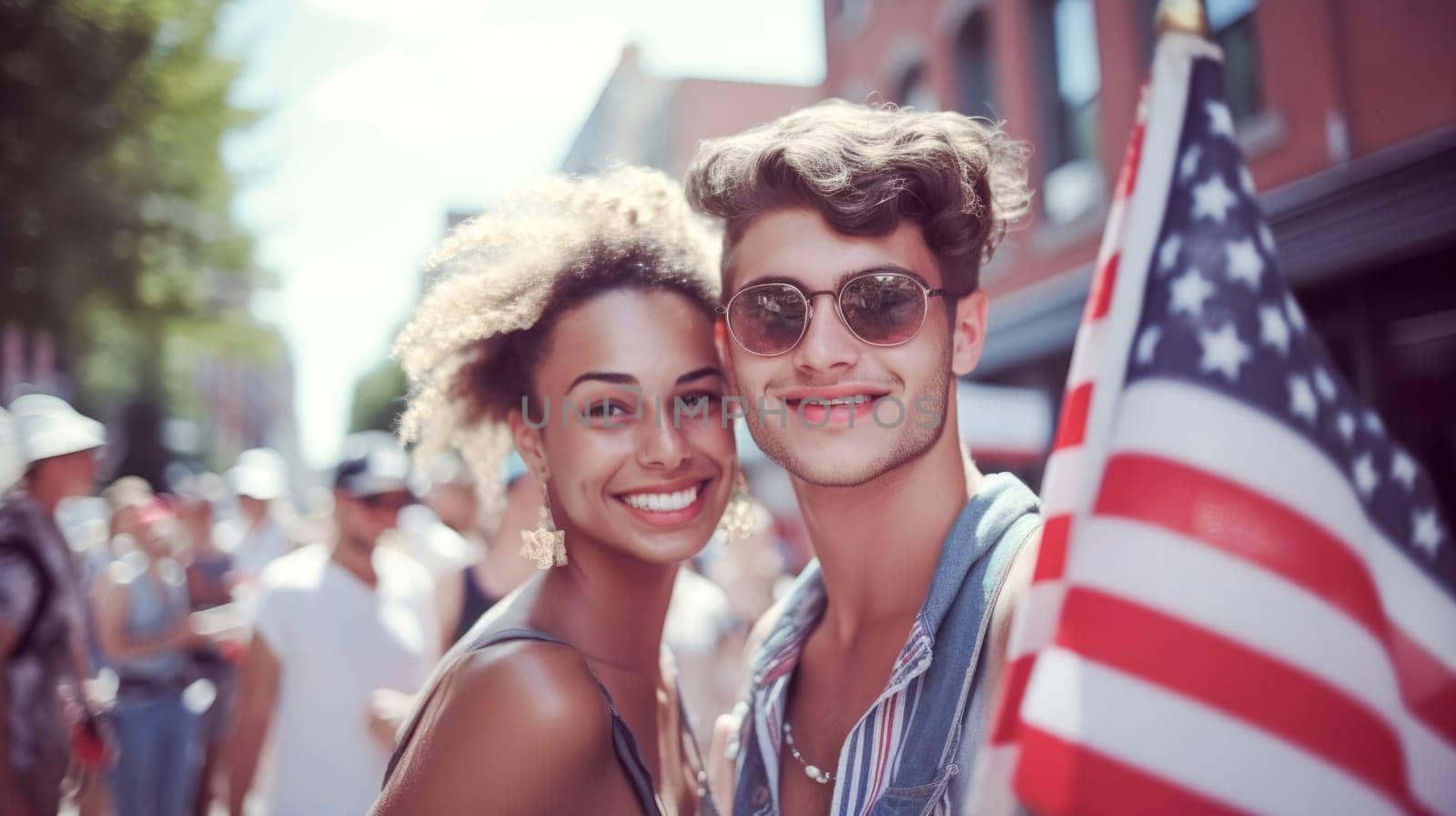 People holding the USA Flags celebrating July 4th Independence Day. Generative Ai. by JuliaDorian