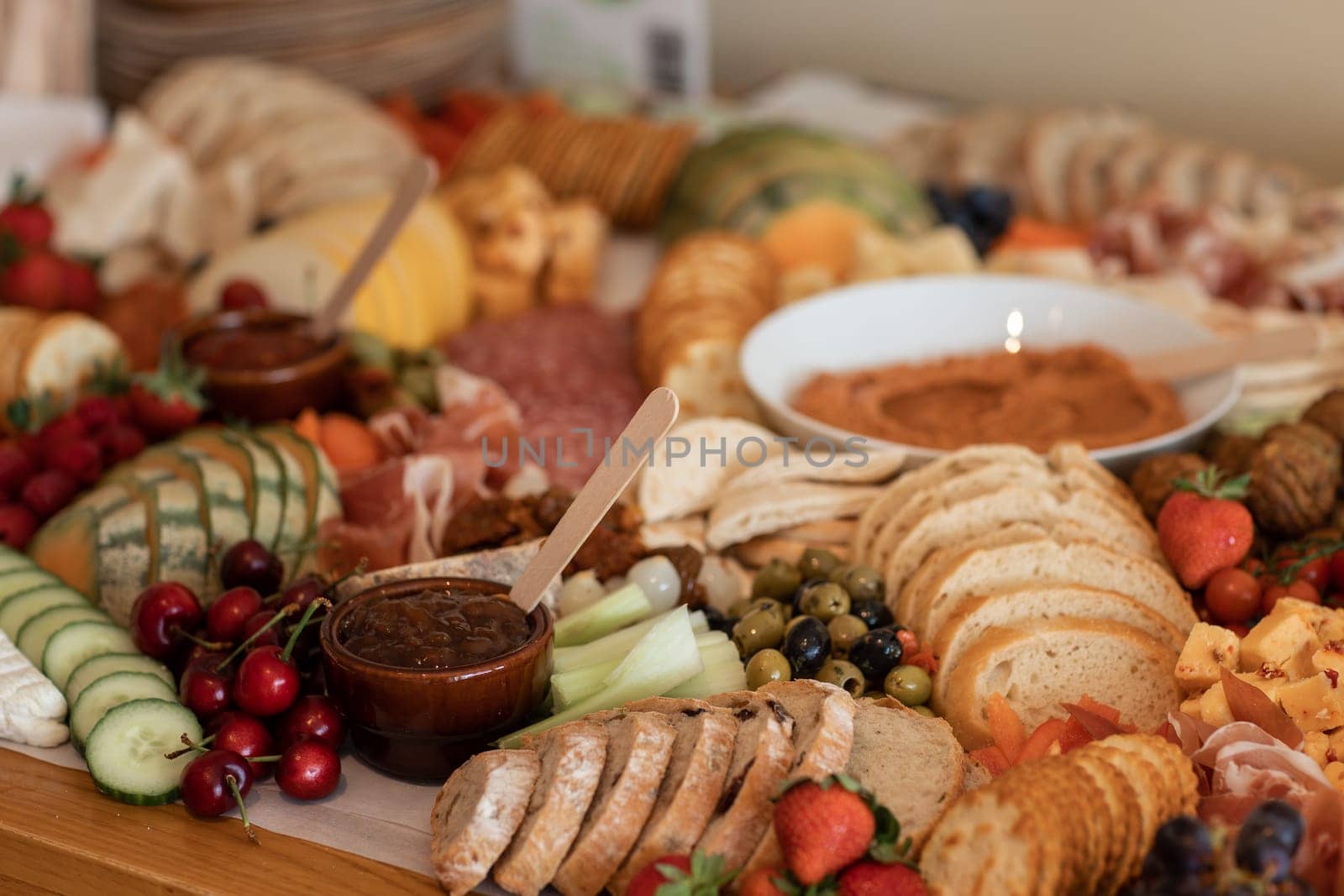 Delicious gourmet food setup of snacks for party. Creative food setup, catering service. Party food and sncacks.