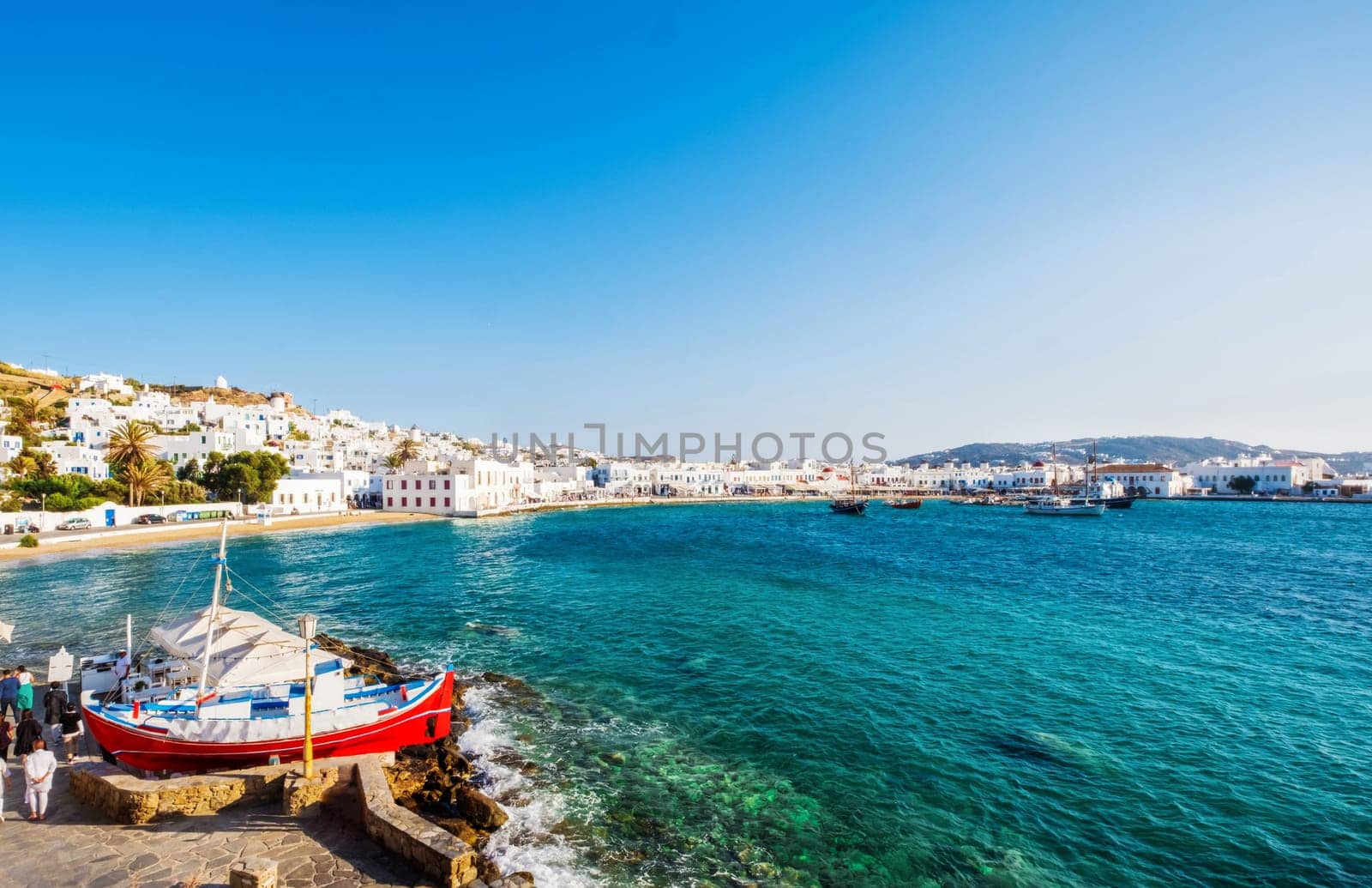 View of the bay from the quay at Mykonos island