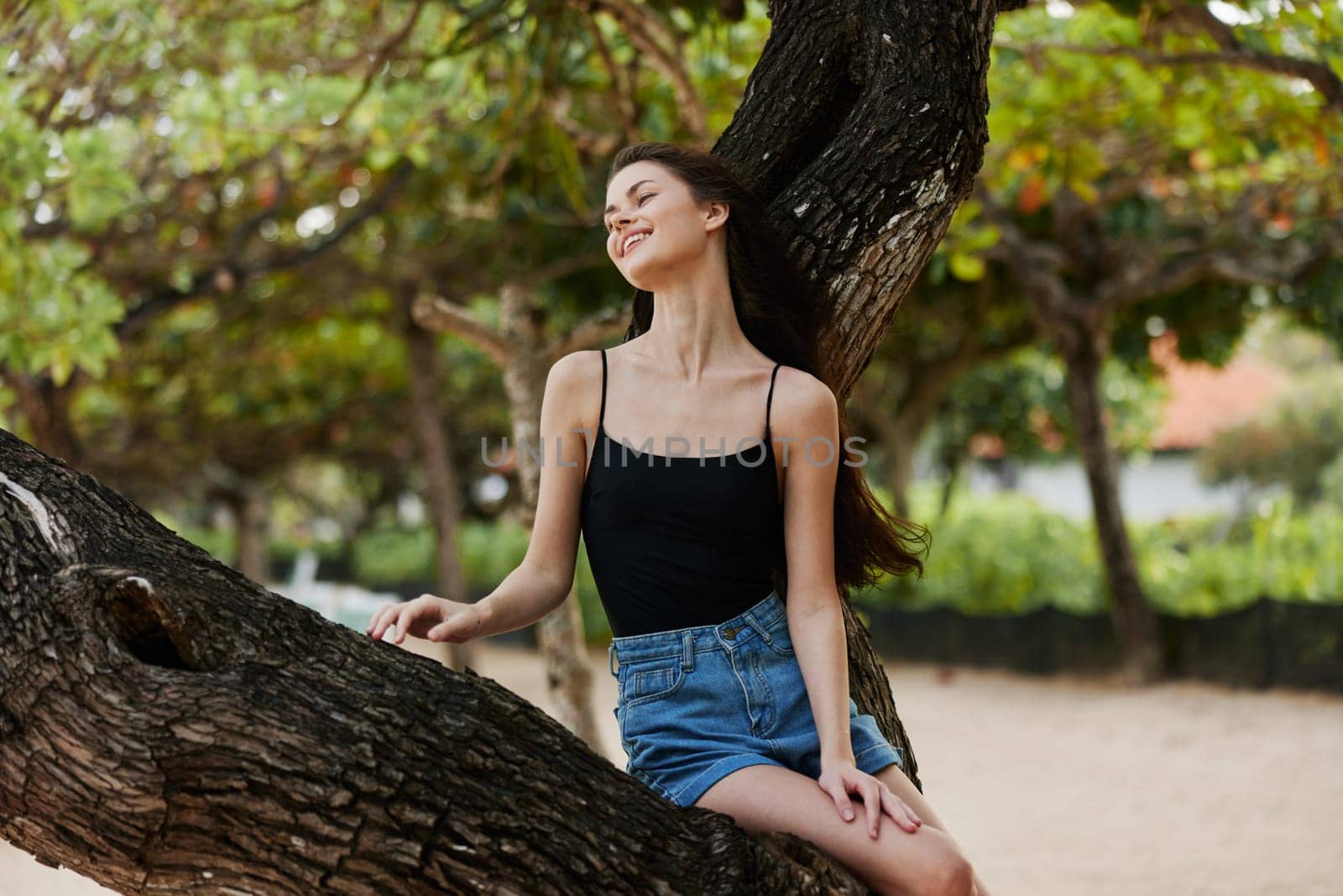 tree woman relax sky hat vacation sea nature lifestyle smiling sitting by SHOTPRIME