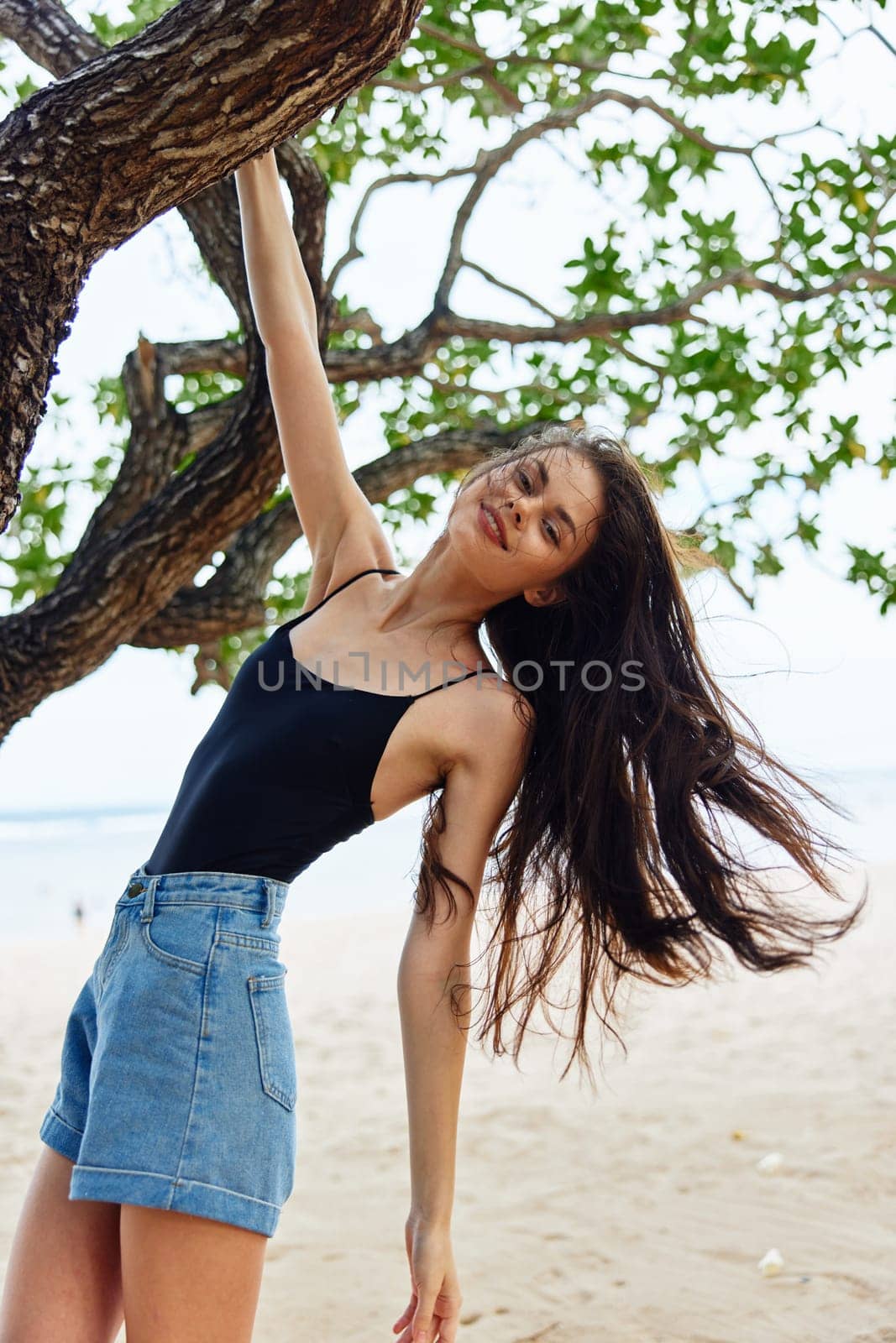 sky woman person nature tree hanging vacation relax lifestyle sea smiling by SHOTPRIME