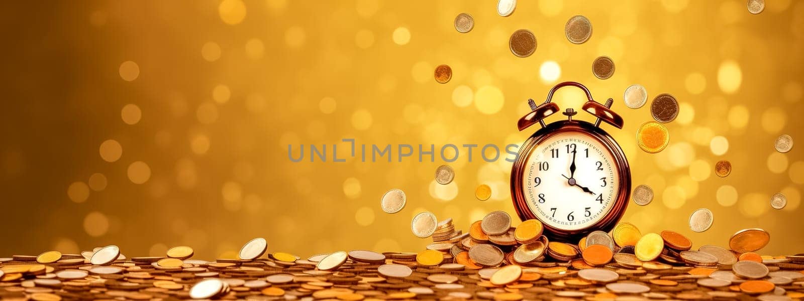 time and money, the concept of effective work and successful business, the pursuit of money, banner with copy space, made with Generative AI. High quality illustration