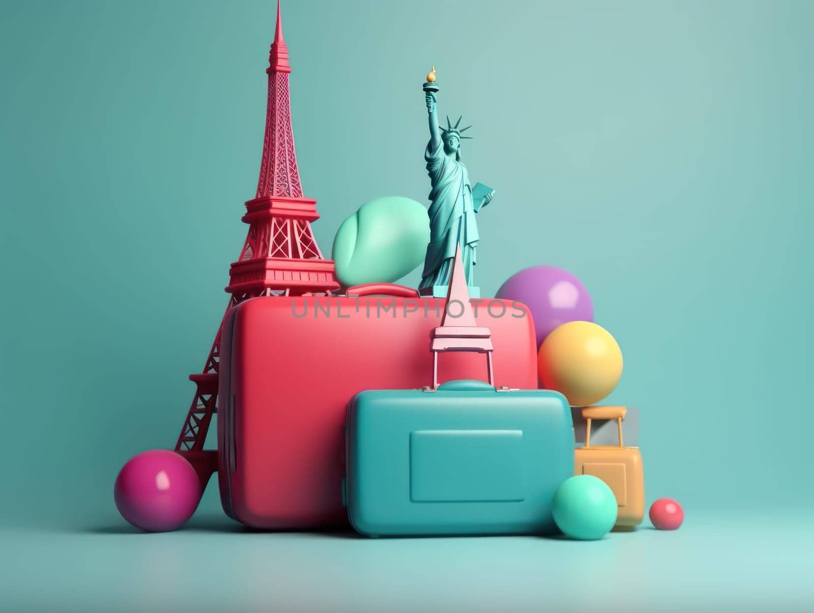 Colorful travel and summer concept with suitcase with colorful background. Generative AI by nateemee